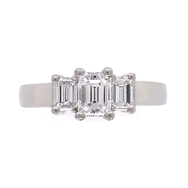 Closeup photo of Platinum .50tcw 3-Stone Emerald Cut Ring 7.7g, s6