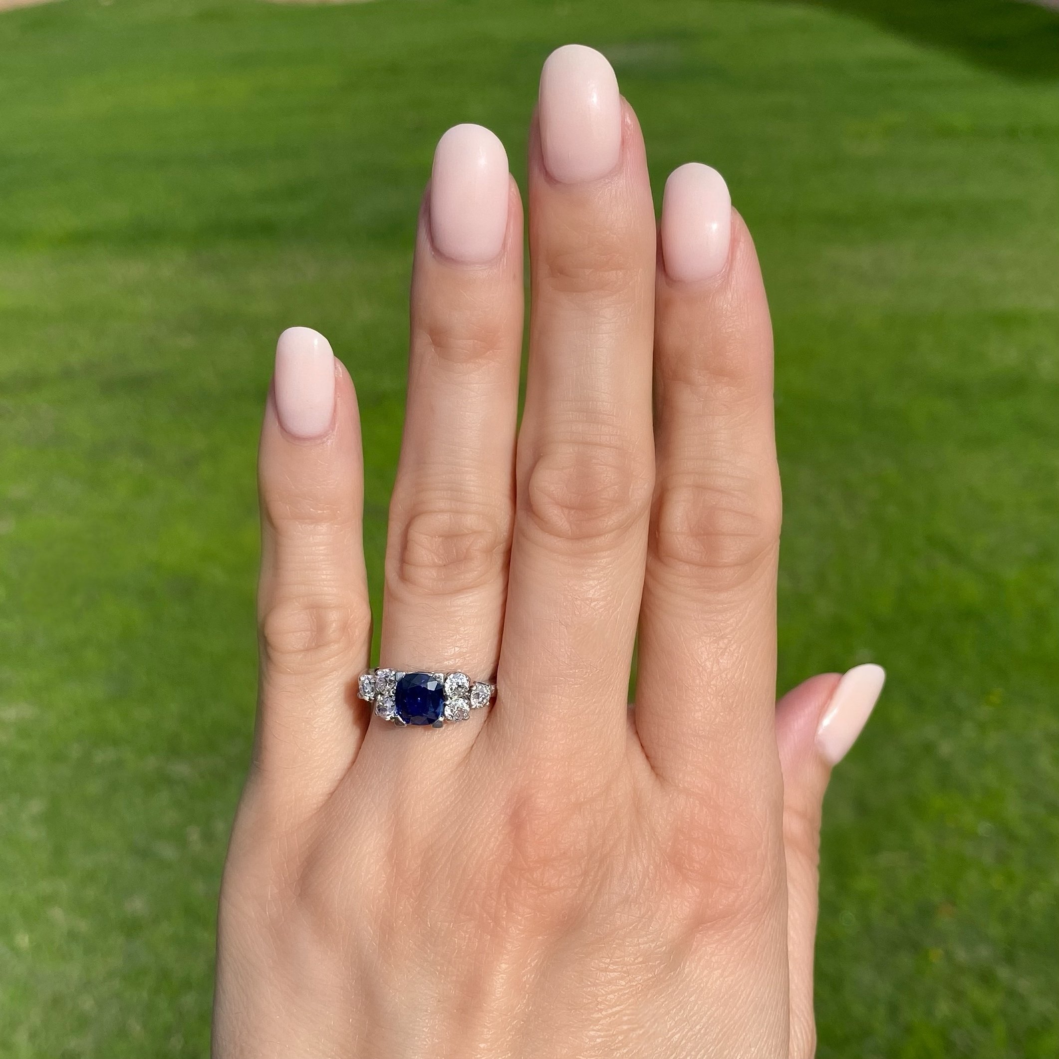 Platinum Art Deco 1ct Sapphire & 1.20tcw Diamond Ring 4.5g, s7
