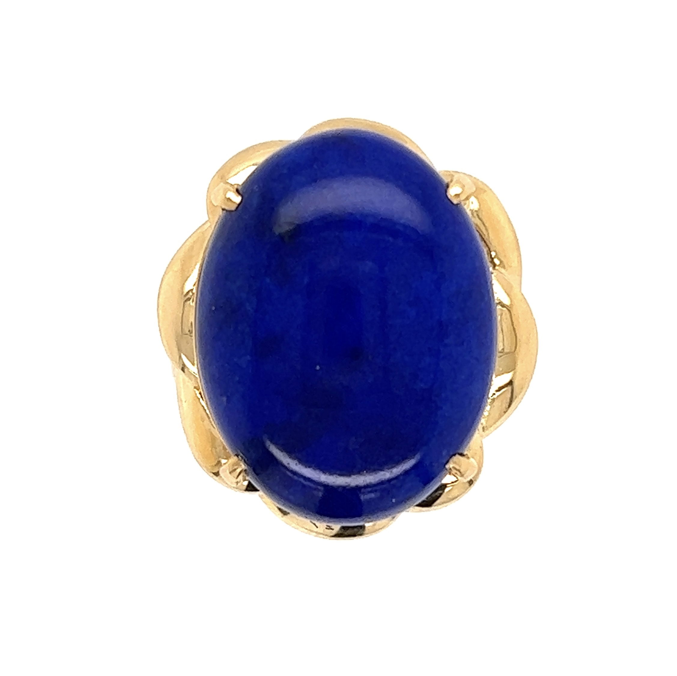 18K YG 1960's 8ct Lapis Lazuli Swirl Ring 7.3g, s5.5