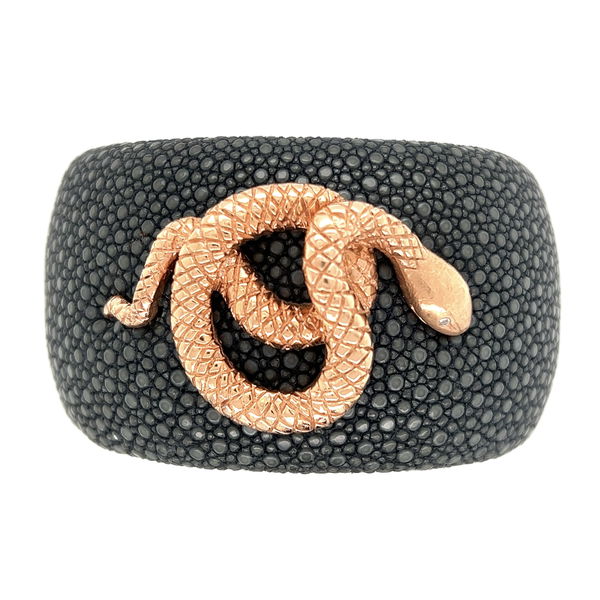 Closeup photo of 18K RG Serpent On Stingray Cuff Diamond Eyes .02tcw 66.7g,