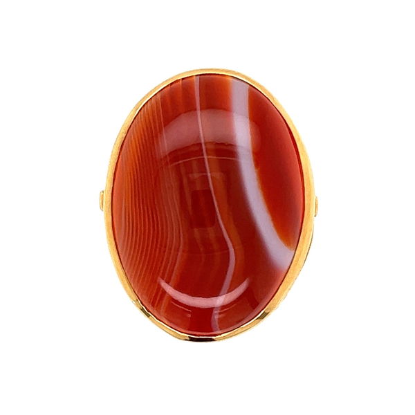 Closeup photo of 18k yg banded agate fine undergallery ring 7.4g, s7.5b5049tpeua