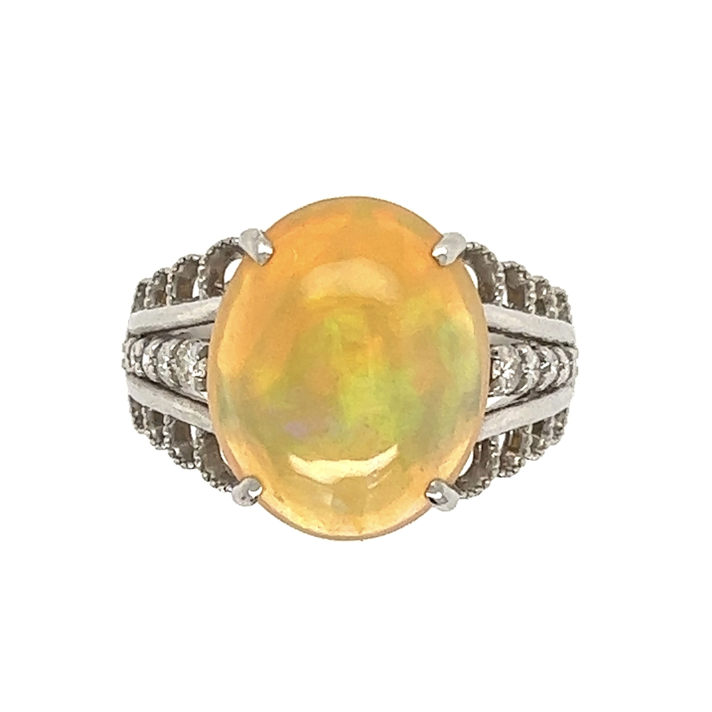 Platinum 3.92ct Jelly Opal & .17tcw Diamond Ring 7.3g, s5 Platinum 3.92ct Jelly Opal & .17tcw Diamond Ring 7.3g, s5