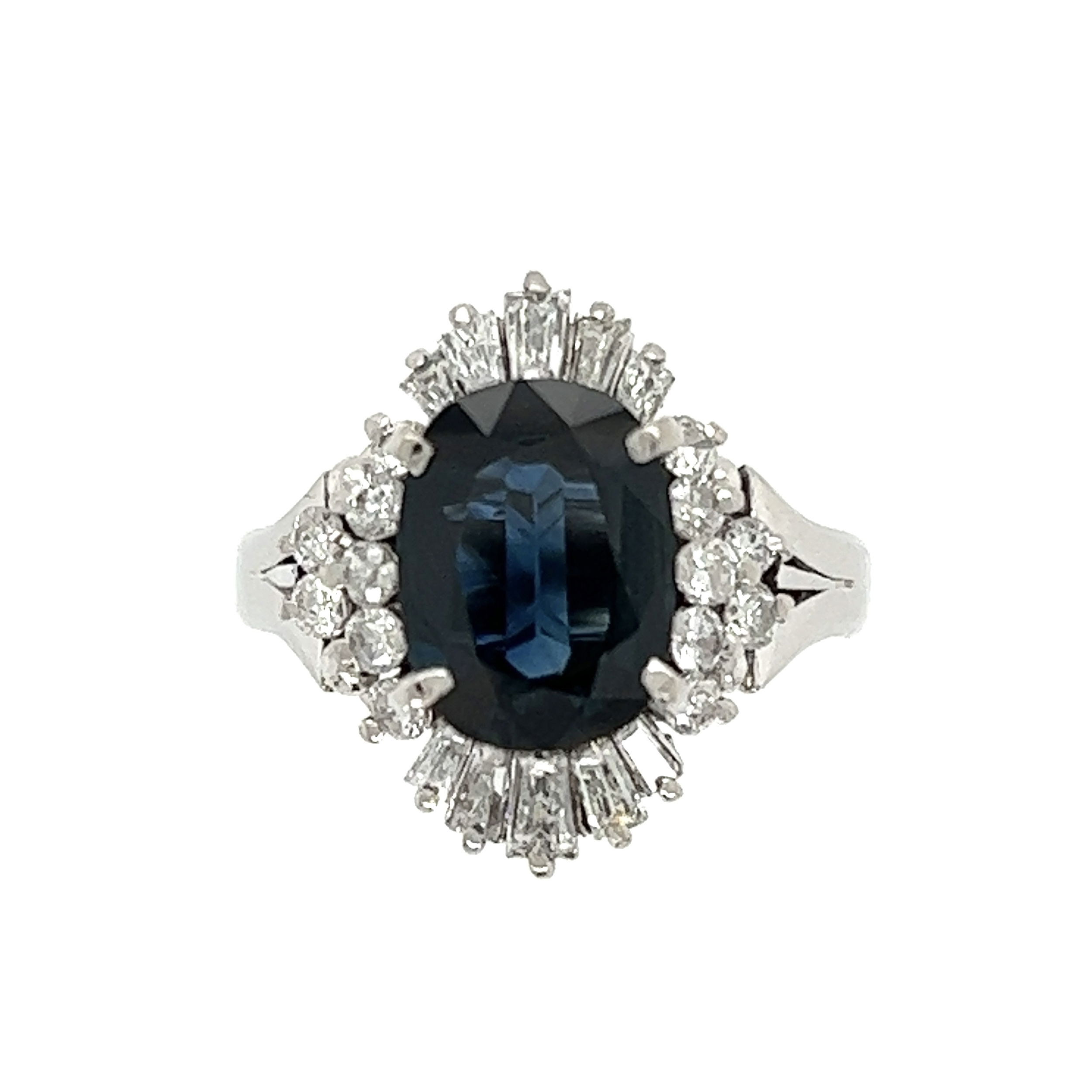 Platinum 1.93ct Oval Dark Blue Sapphire & .70tcw Diamond Ring 7.5g, s5.75