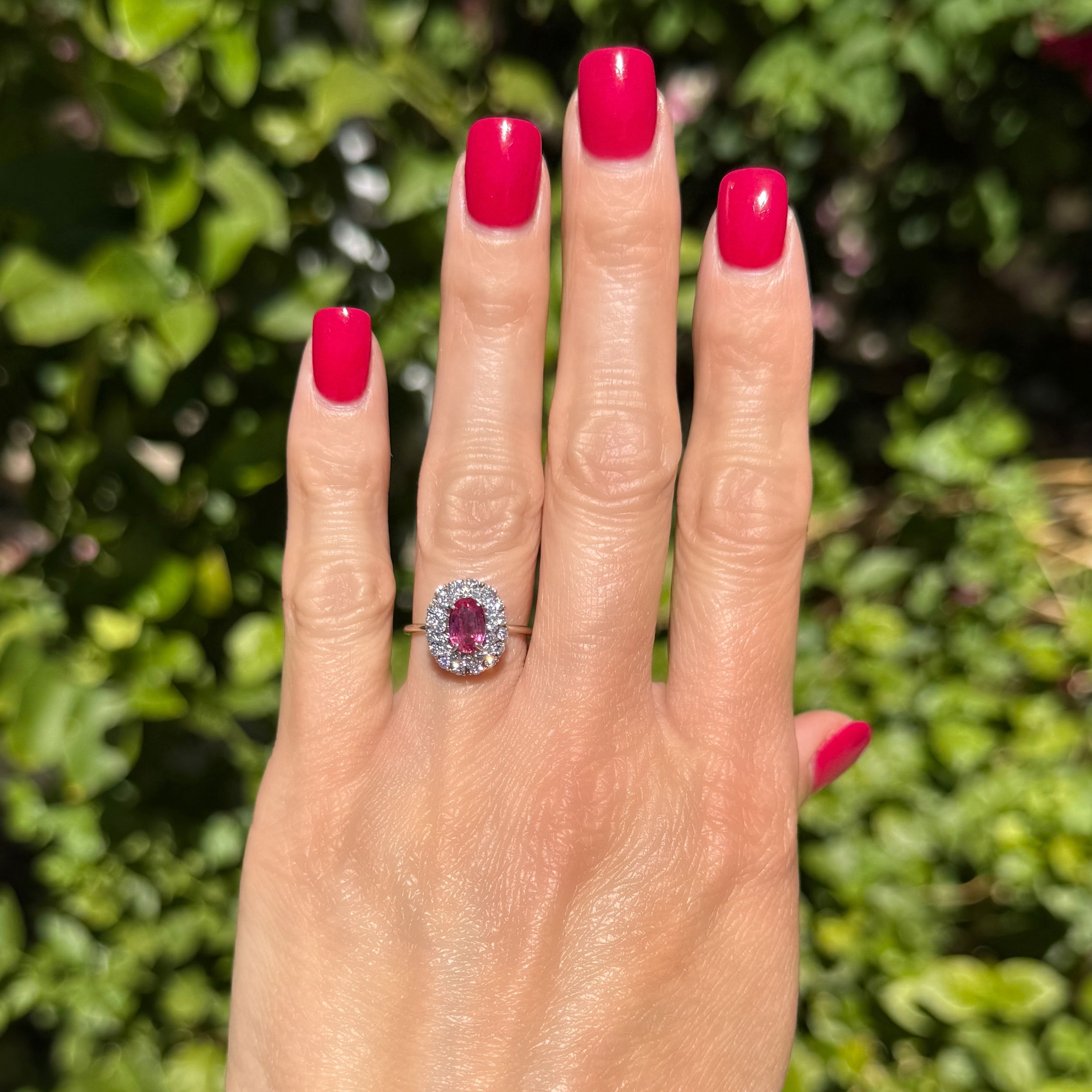 Platinum .96ct Oval Ruby & .52tcw RBC Diamond Double Halo Ring 4.1g, s6