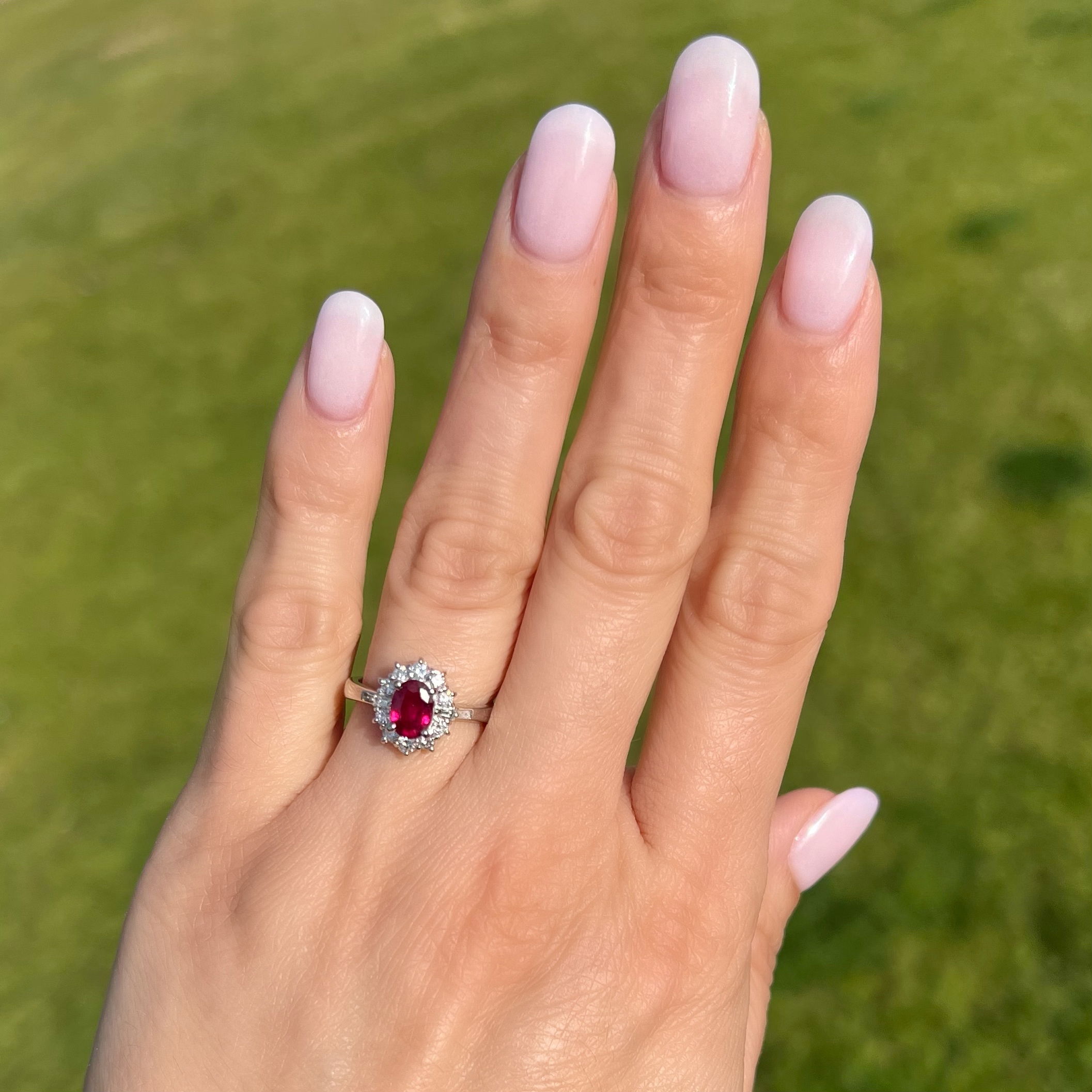 Platinum 1.07ct Oval Ruby & .47tcw Diamond Ring 5.8g, s6.5