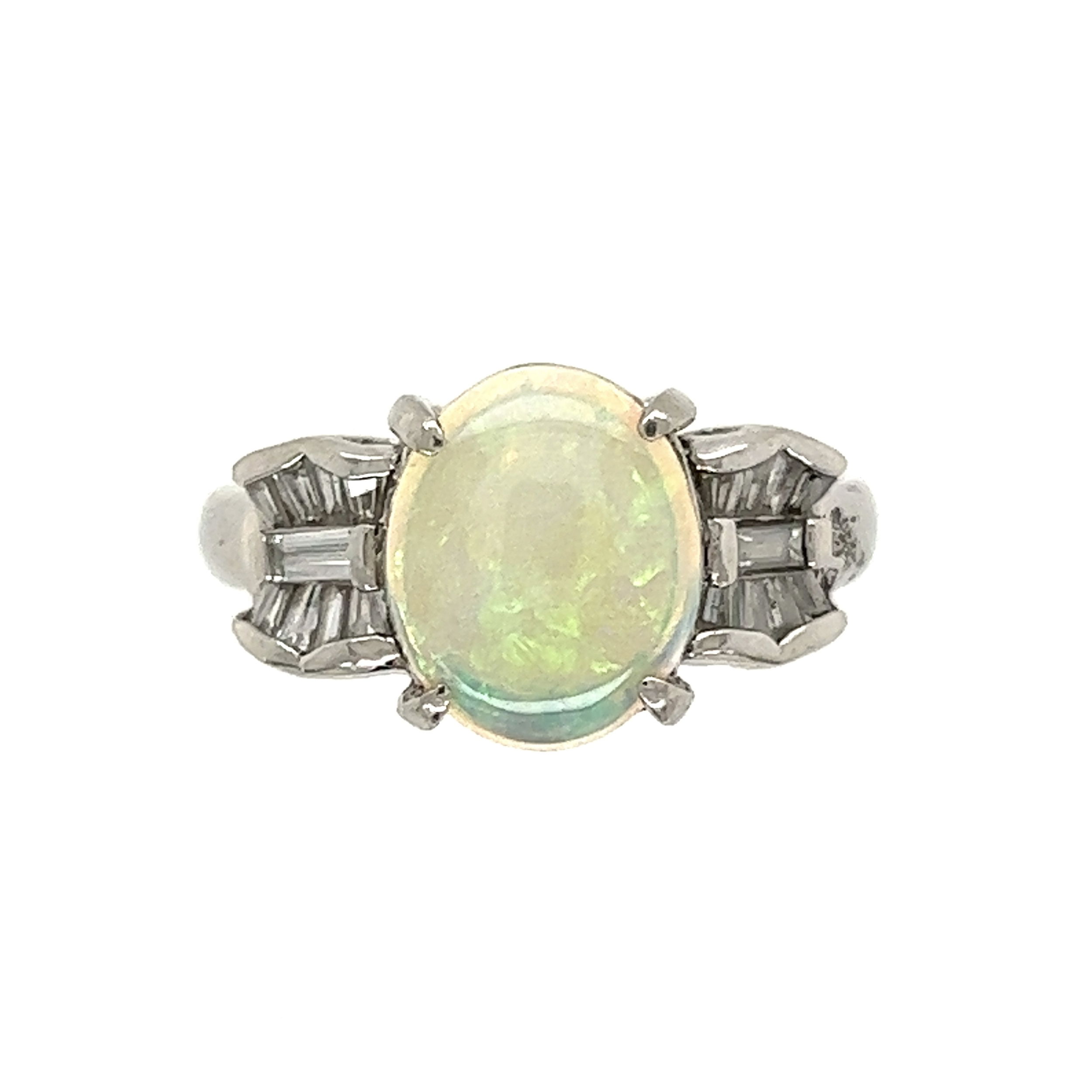 Platinum 1.79ct Opal & .38tcw Diamond Ring 7.8g, s7.25 Platinum 1.79ct Opal & .38tcw Diamond Ring 7.8g, s7.25
