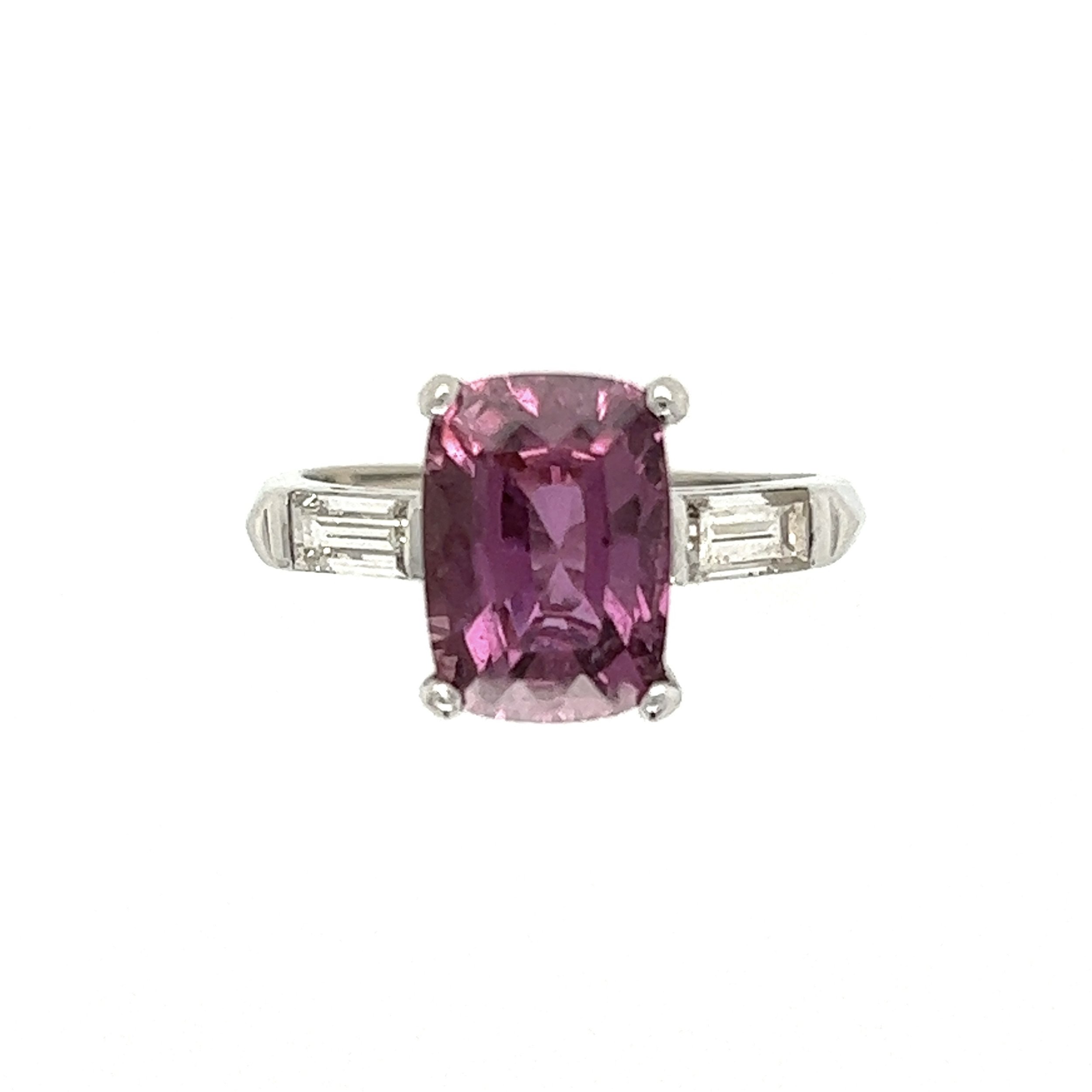 Platinum 3.67ct Cushion Cut Pink Sapphire & .24tcw Diamond Ring 5.4g, s5.75