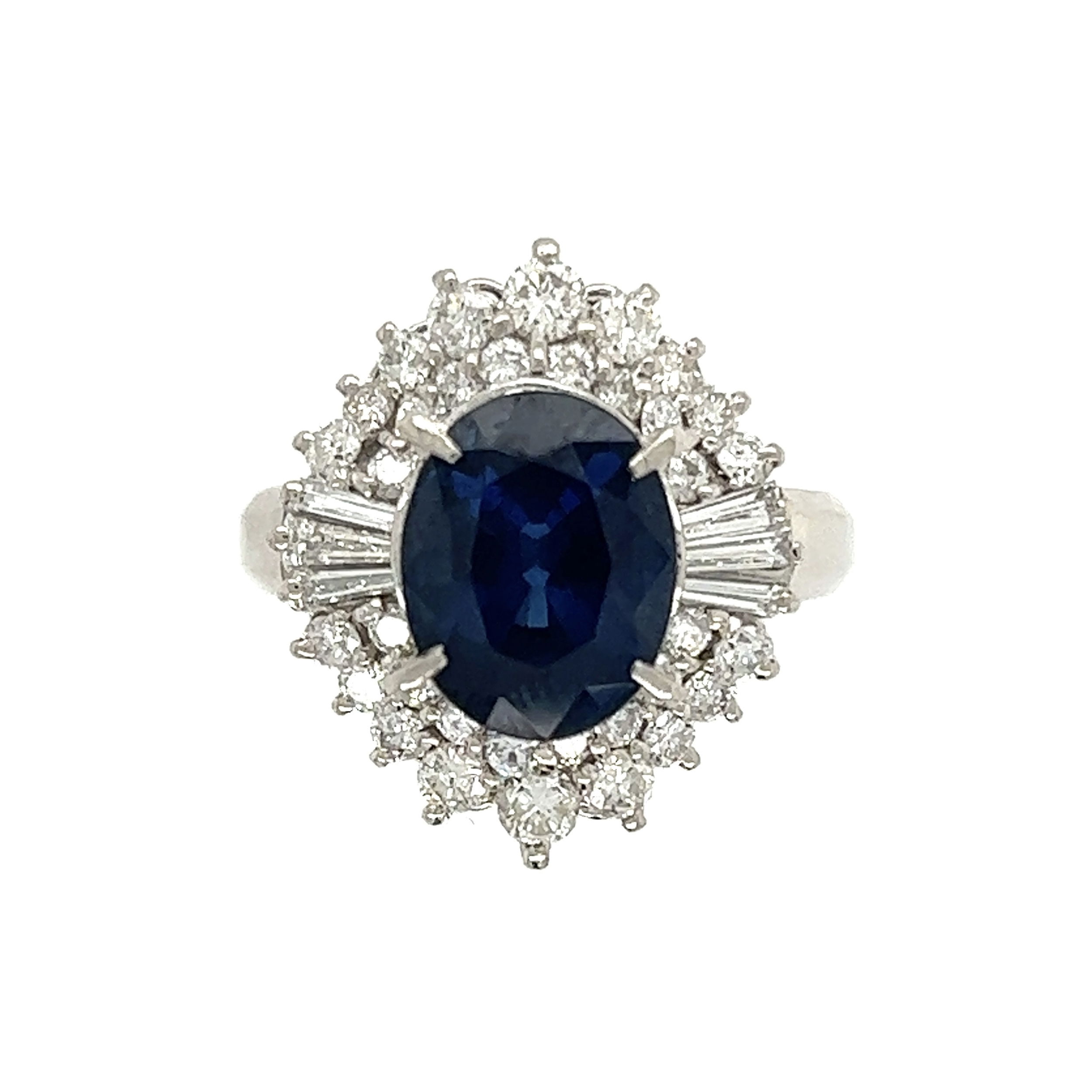 Platinum 3.34ct Oval Sapphire & 1.00tcw Diamond Ring 9.2g, s6.5