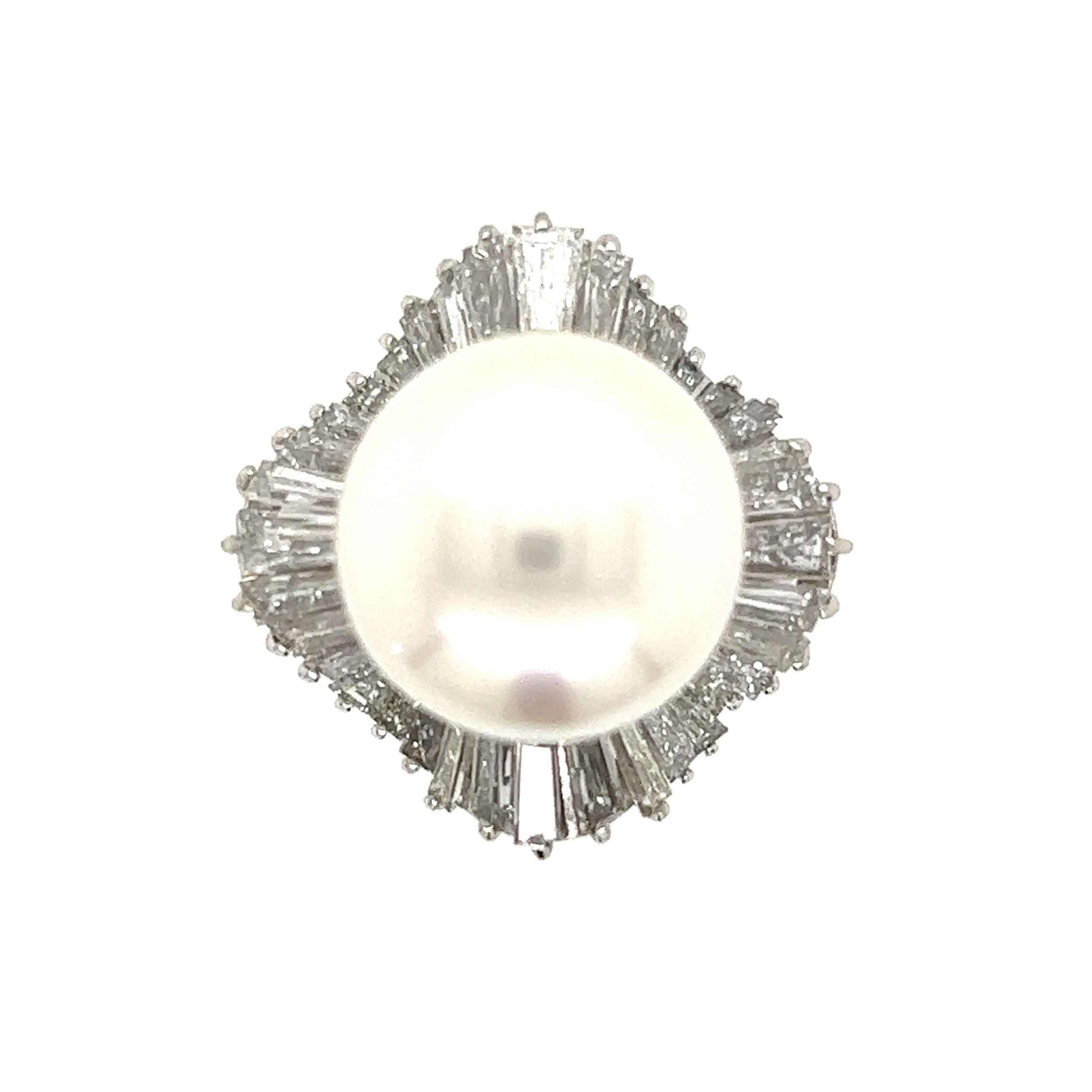 Platinum 13.5mm South Sea Pearl & 2.96tcw Diamond Ring 16.8g, s6.5 Platinum 13.5mm South Sea Pearl & 2.96tcw Diamond Ring 16.8g, s6.5