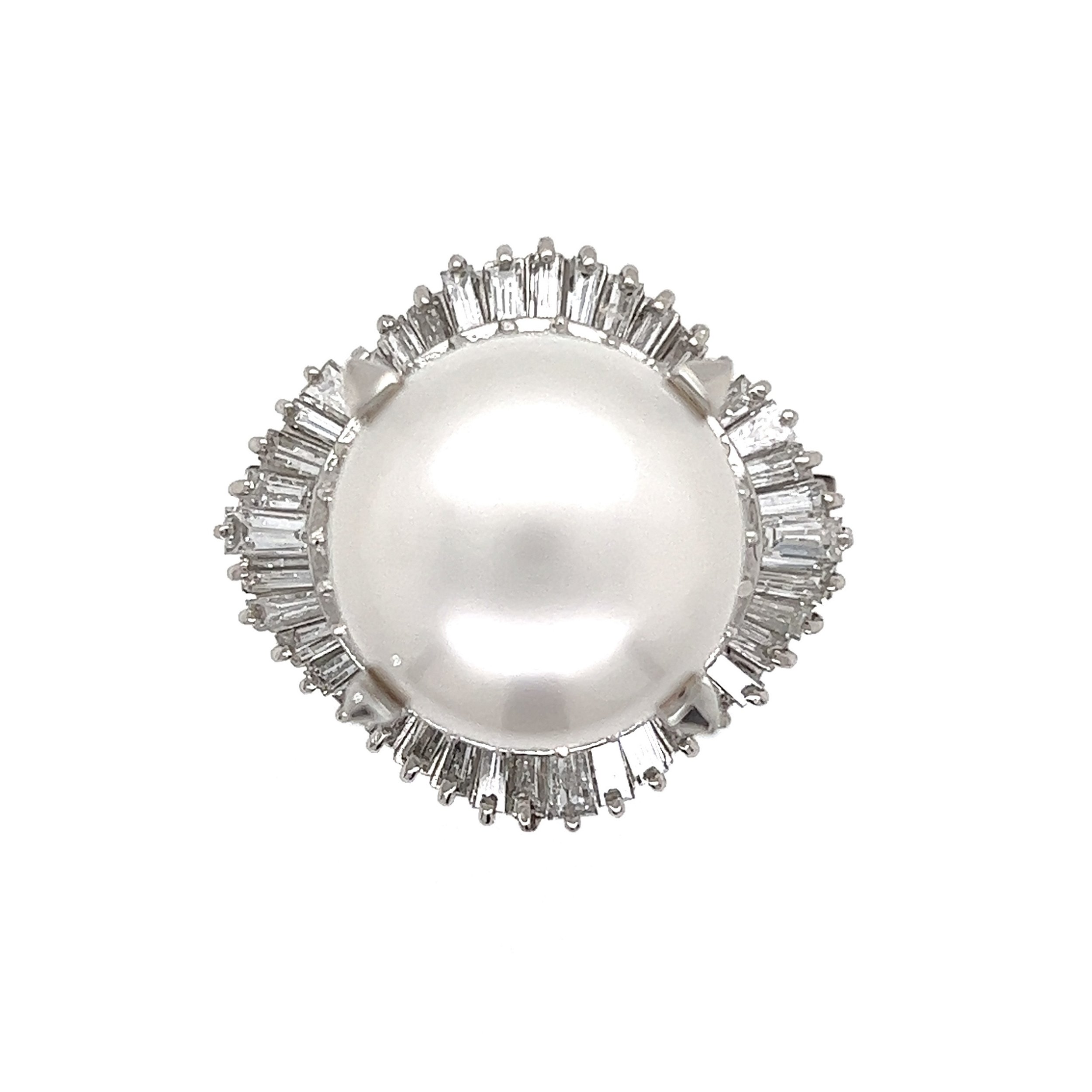 Platinum 15.3mm South Sea Pearl & 1.77tcw Diamond Ballerina Ring 23.0g, s8.5
