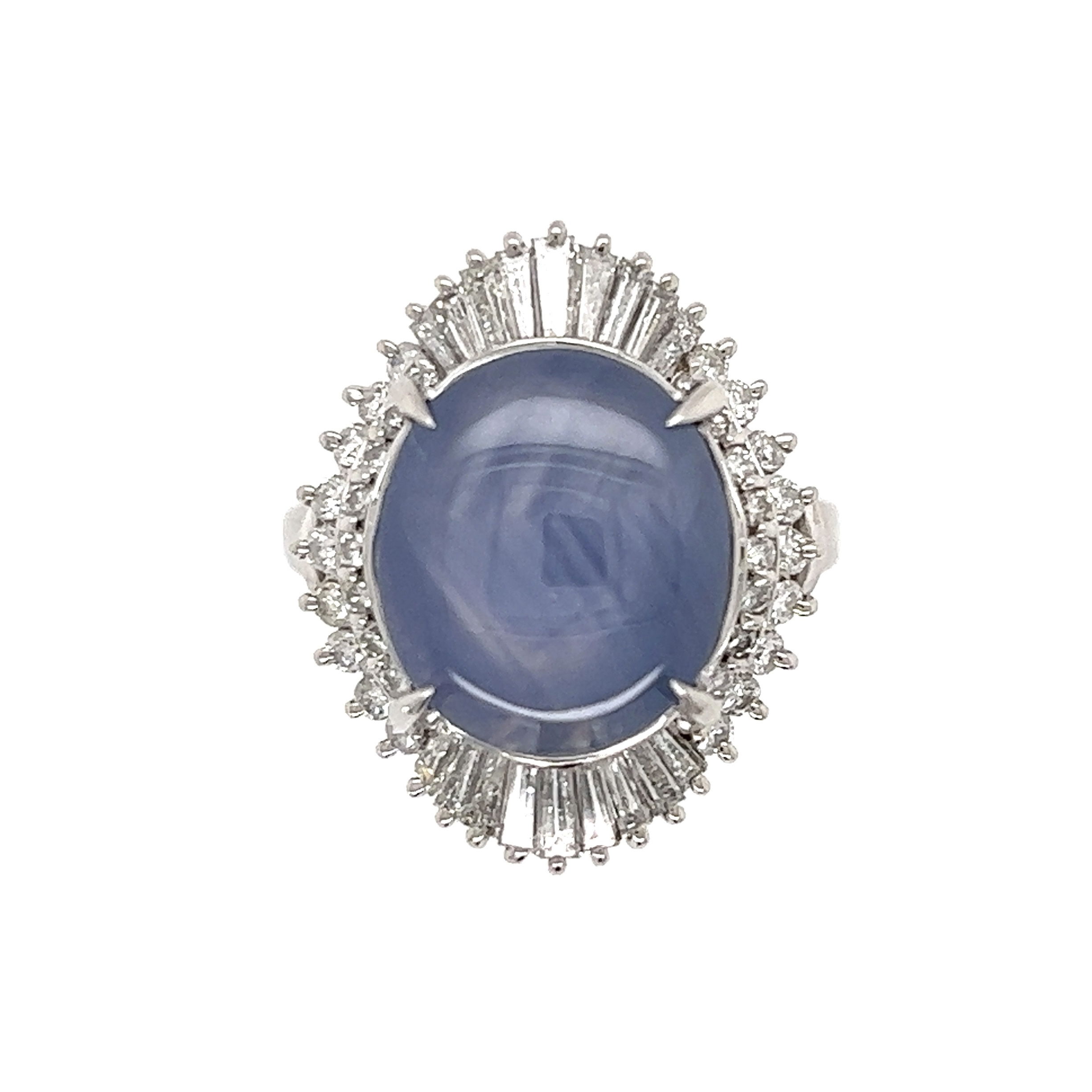 Platinum 7.40ct Star Sapphire & 1.05tcw Diamond Ring 12.0g, s6.25 Platinum 7.40ct Star Sapphire & 1.05tcw Diamond Ring 12.0g, s6.25