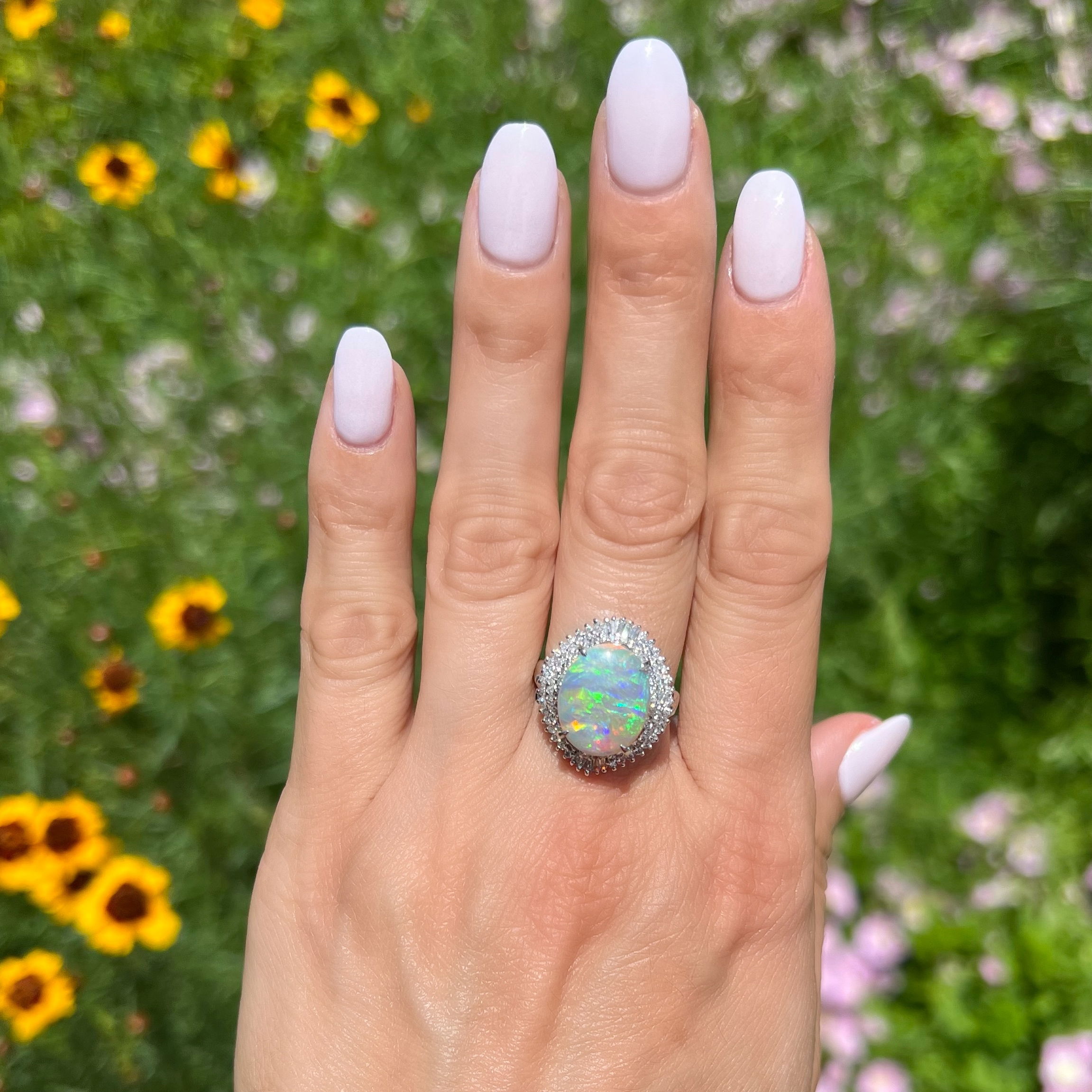 Platinum 3.98ct Oval Opal & .96tcw Diamond Ring 10.9g, s7.5