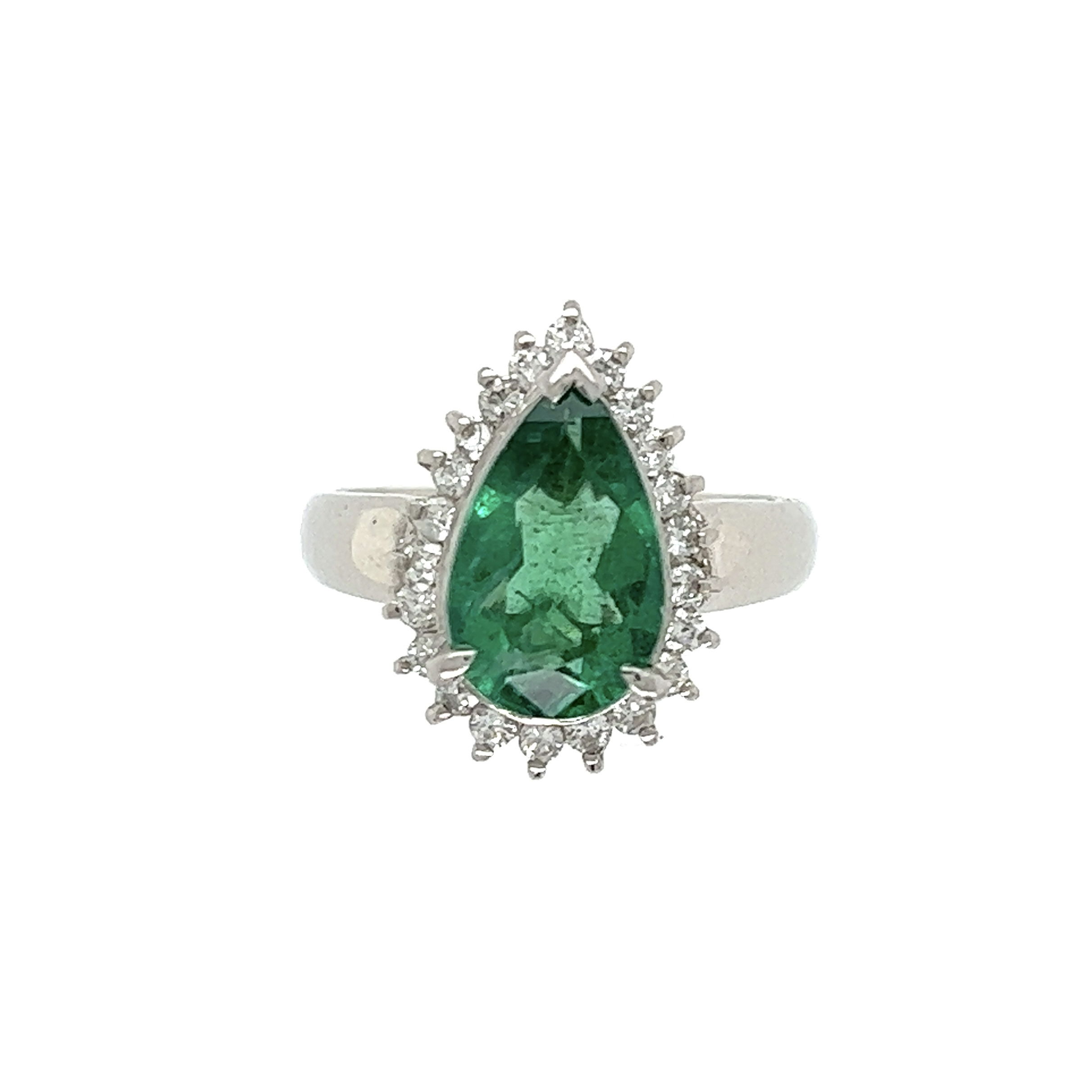Platinum 1.57ct Pear Shape Emerald & .52tcw Diamond Ring 6.8g, s5.75 Platinum 1.57ct Pear Shape Emerald & .52tcw Diamond Ring 6.8g, s5.75