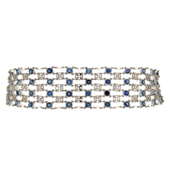 Closeup photo of Platinum Mesh 17.11tcw Sapphire & 2.04tcw Diamond Bracelet 23.7g, 7.50"