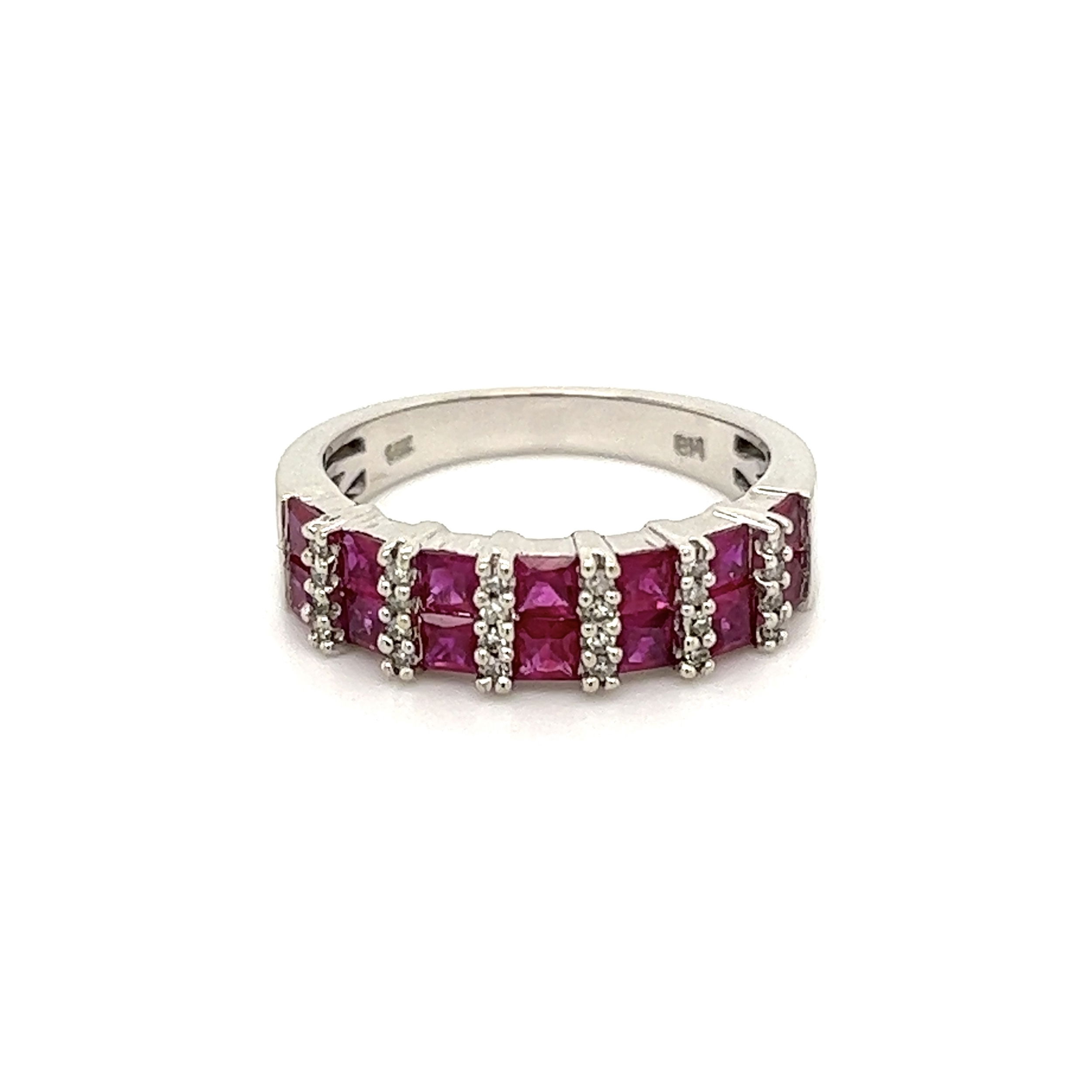 Stamped "BH" 14K WG EFFY 1.40tcw Ruby & .12tcw Diamond Band Ring 4.9g, s7