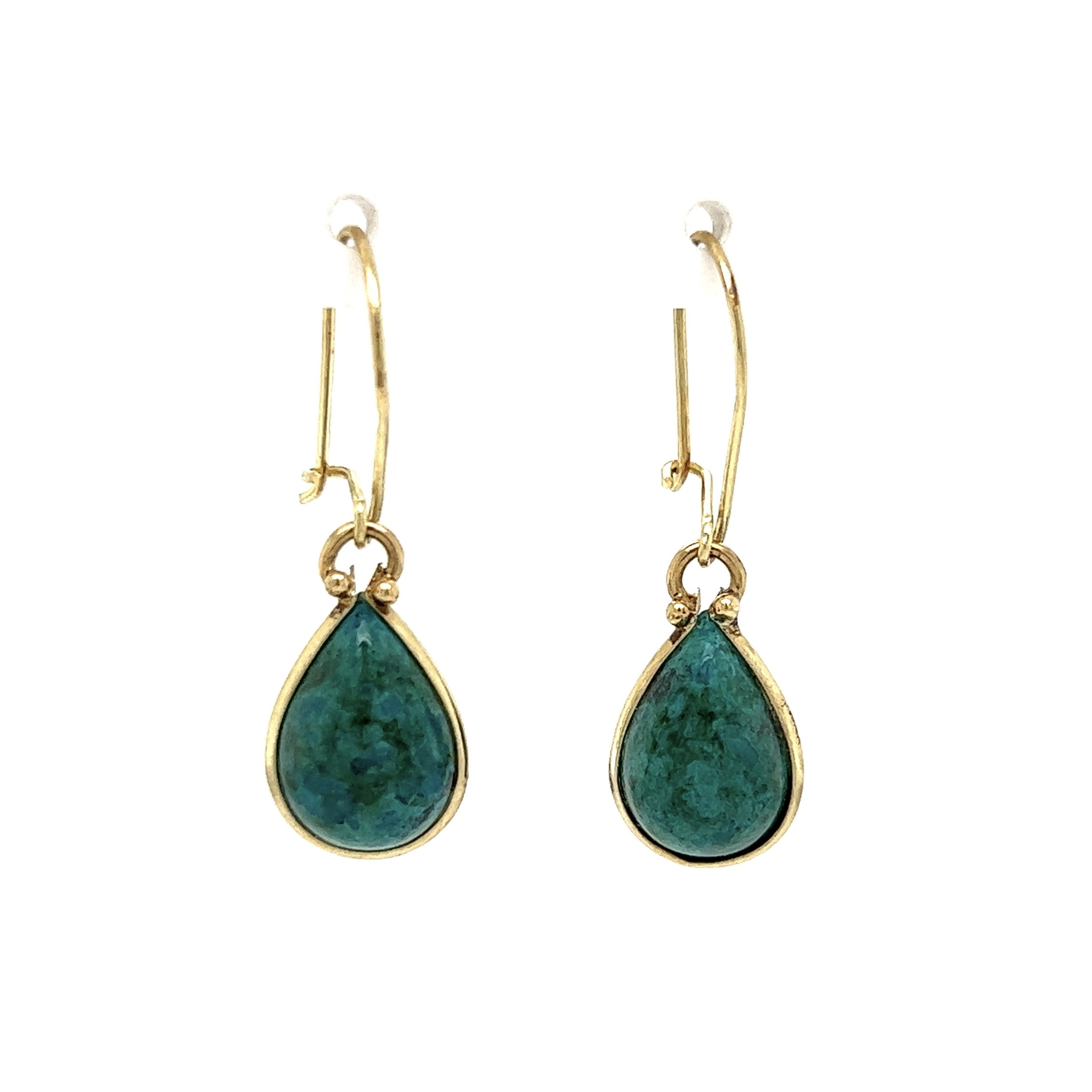 14K YG Pear Green Eliat Bezel Set Drop Earrings