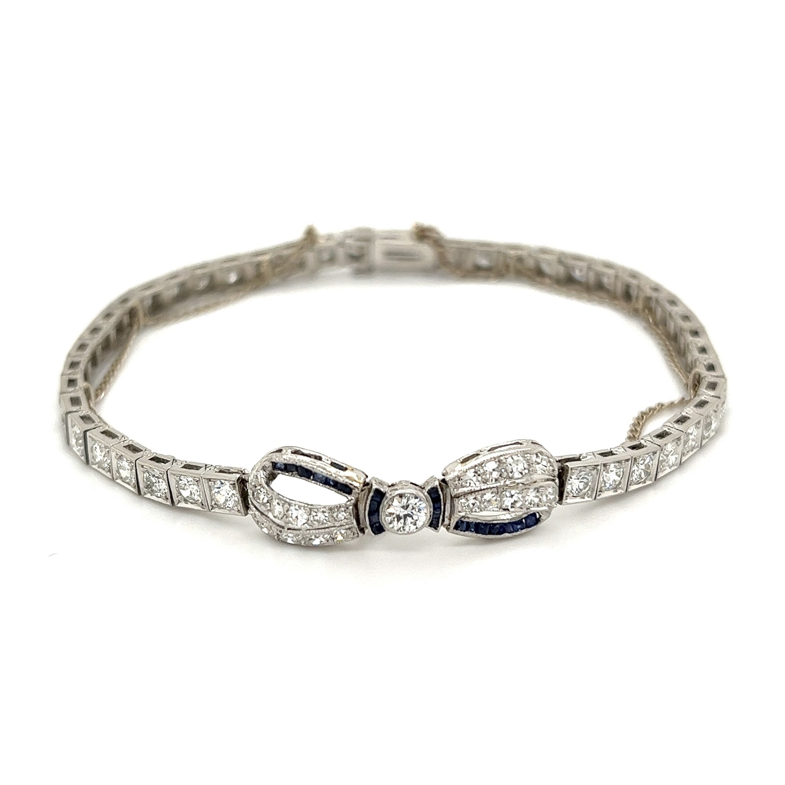 Platinum Art Deco BLACK STARR & FROST 5.25tcw Diamond & .30tcw Sapphire Bracelet 18.0g, 7.25"
