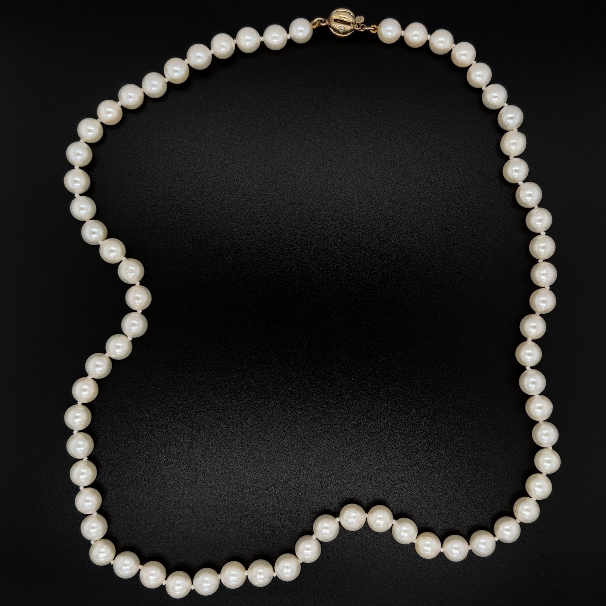 14K YG 6-6.5mm Fresh Water Pearl Necklace with .03tc Diamond Clasp 24.5g, 18"