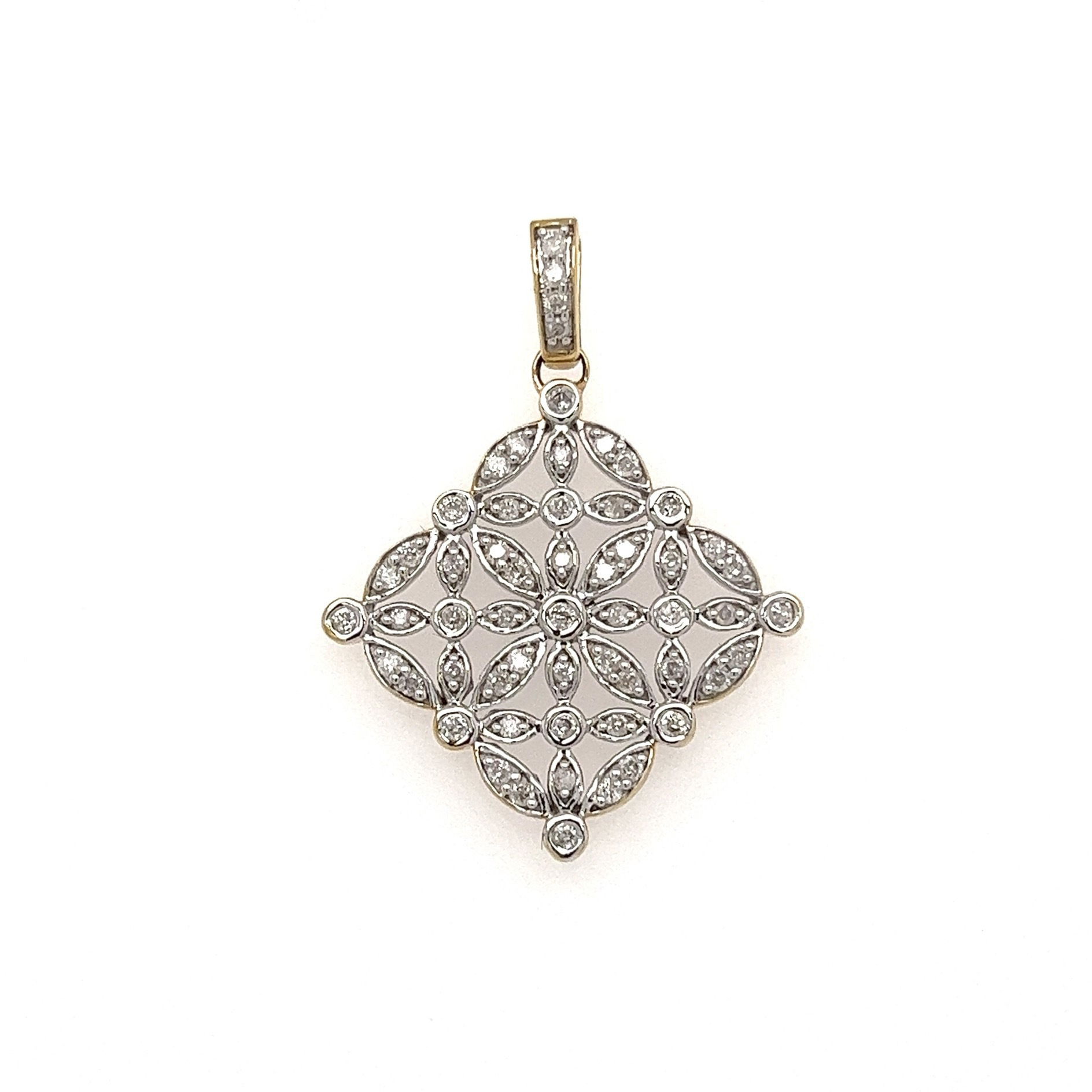 14K 2tone .65tcw Diamond Lacy Pendant 3.7g, 1.25"