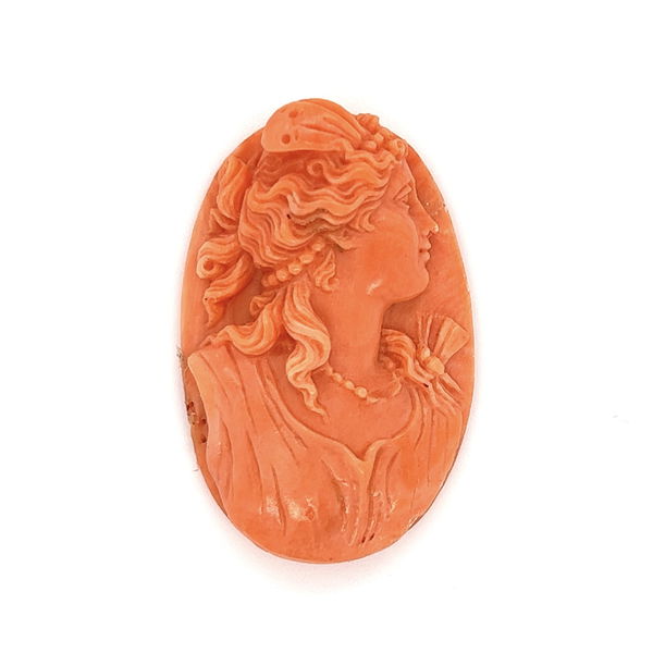 Closeup photo of Natural Carved Coral Cameo Bust 12.6g, 1.5 x 1"
