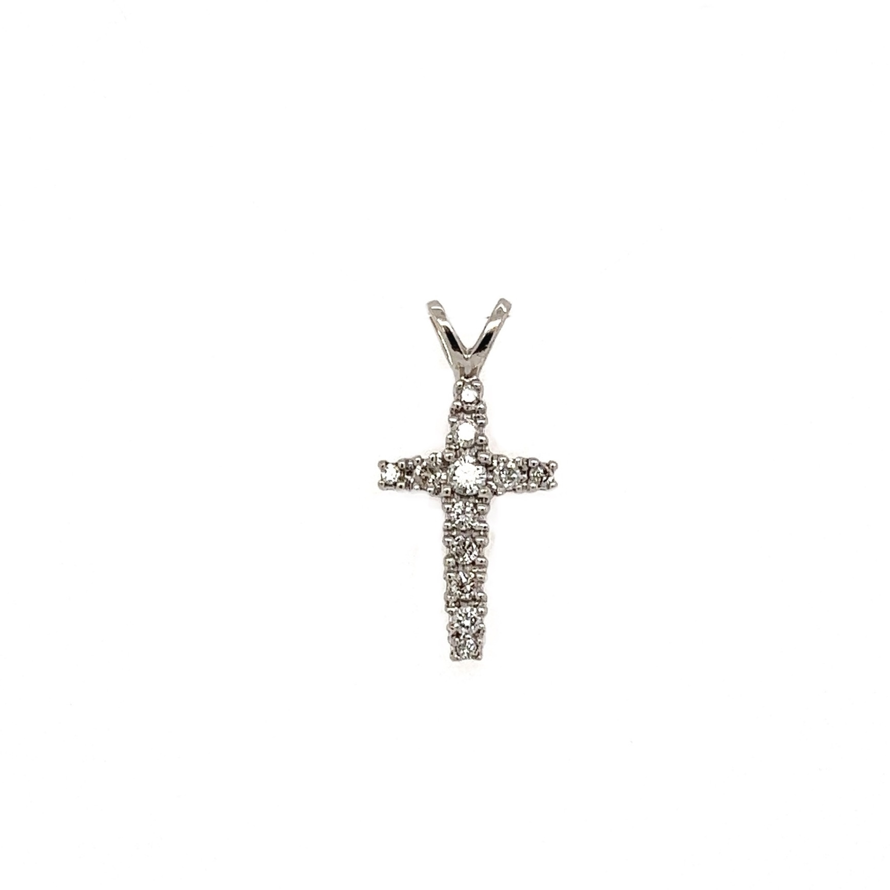 14K WG .27tcw RBC Tapered Diamond Cross Pendant 1.2g, .87"