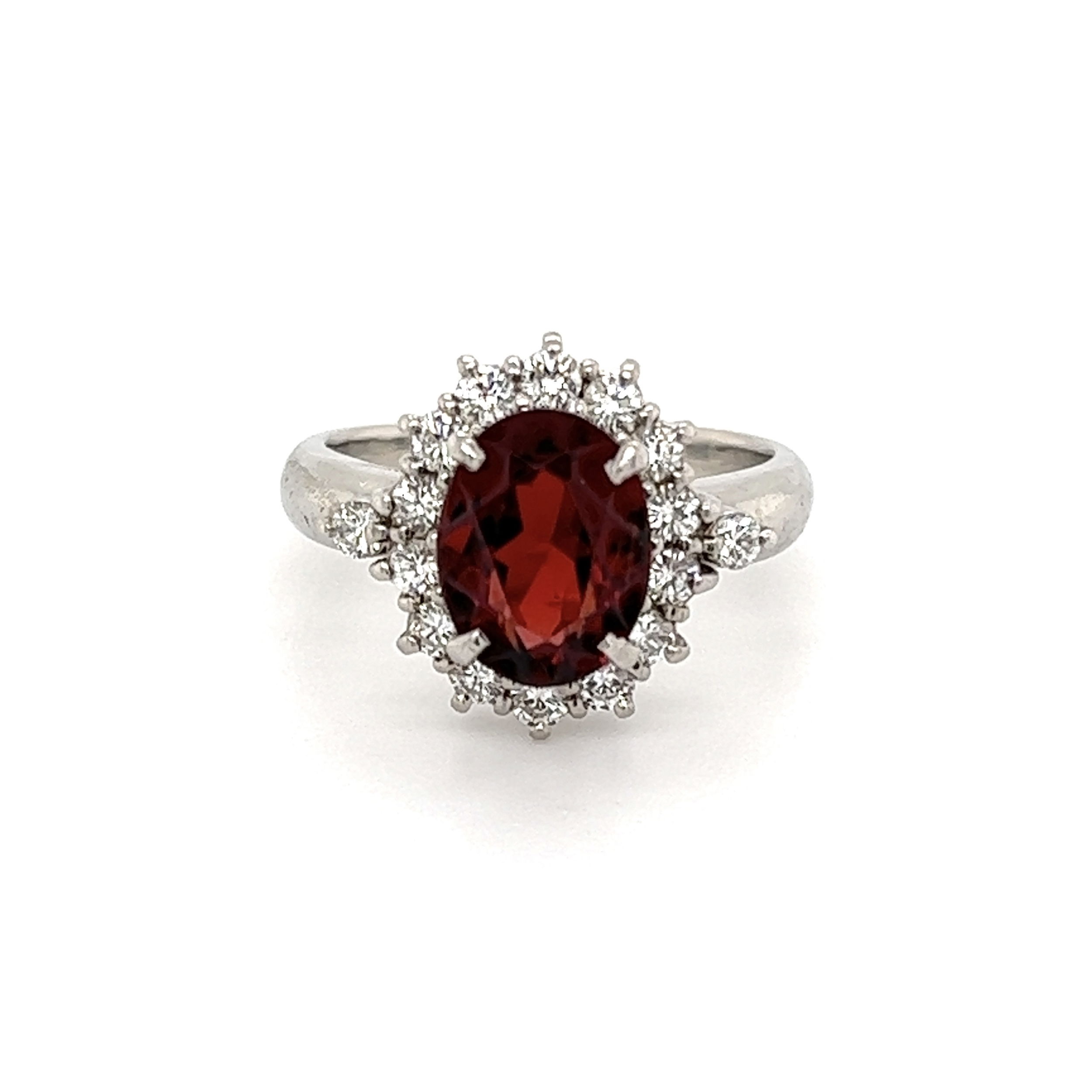 Platinum 2.17ct Oval Red Garnet & .45tcw Diamond Halo Ring 6.3g, s5 Platinum 2.17ct Oval Red Garnet & .45tcw Diamond Halo Ring 6.3g, s5