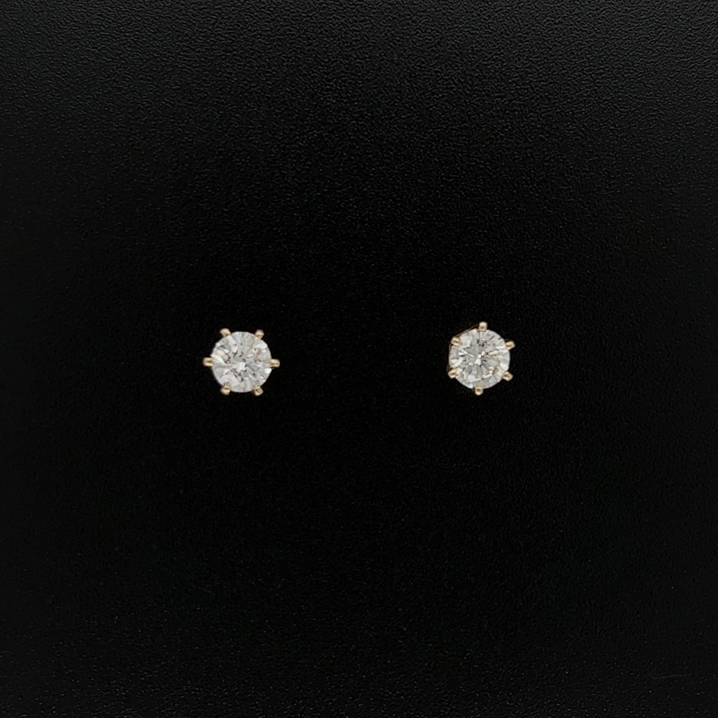 14K YG .55tcw Round Brilliant Diamond Stud 6-Prong Earrings