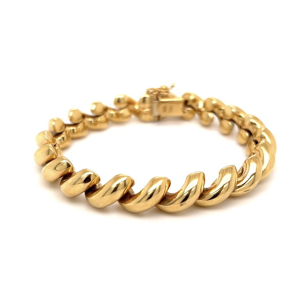 Closeup photo of 14K YG Polish Macaroni Soft Gold Link Bracelet 24.8g, 7.2"