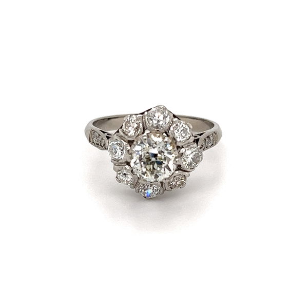 Closeup photo of 14K WG Art Deco 1.09ct OEC Diamond & 1.10tcw Diamond Halo Ring 5.3g, s8.75
