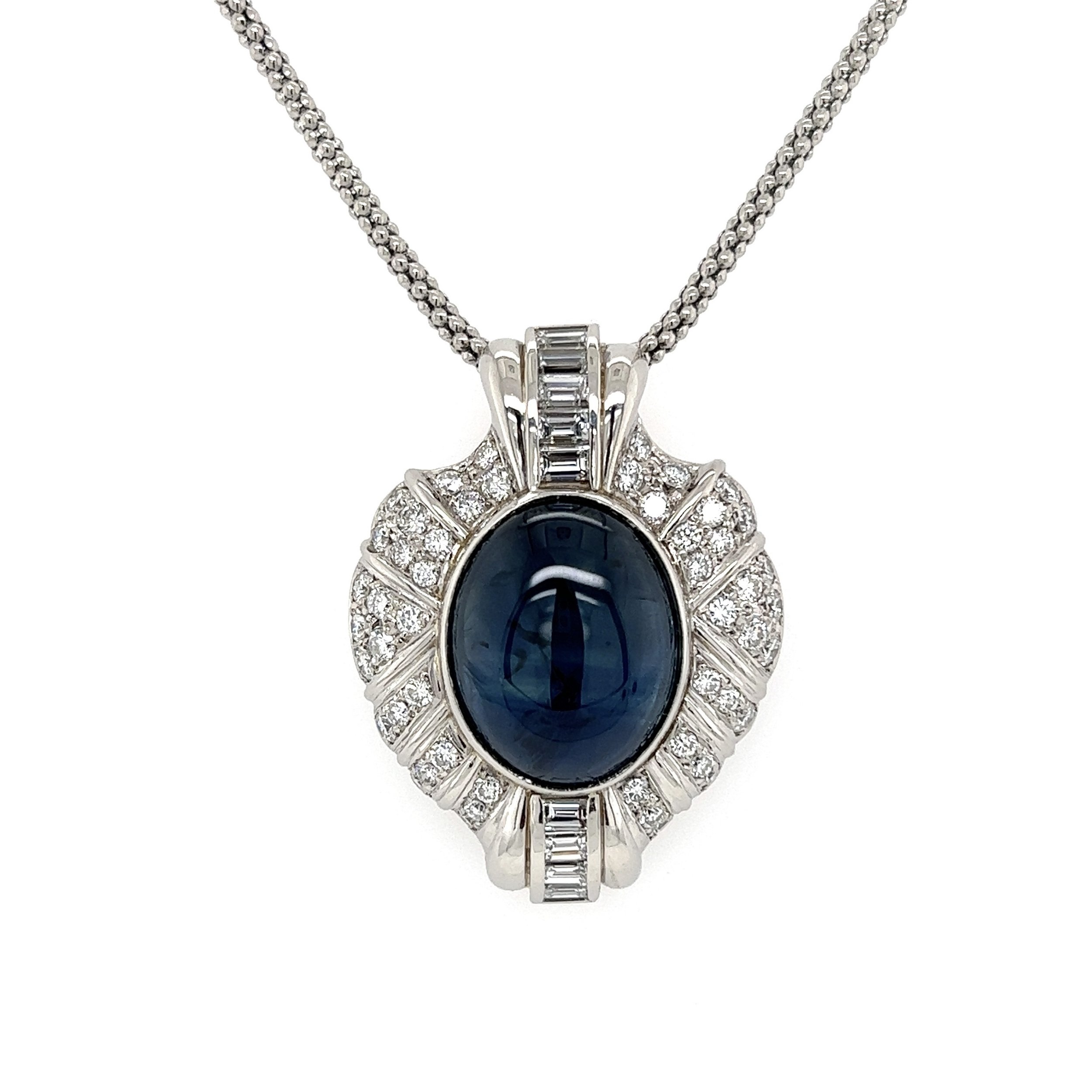 Platinum 18.35ct Cabochon Sapphire GIA & 2.14tcw Diamond Necklace 29.1g, 20"