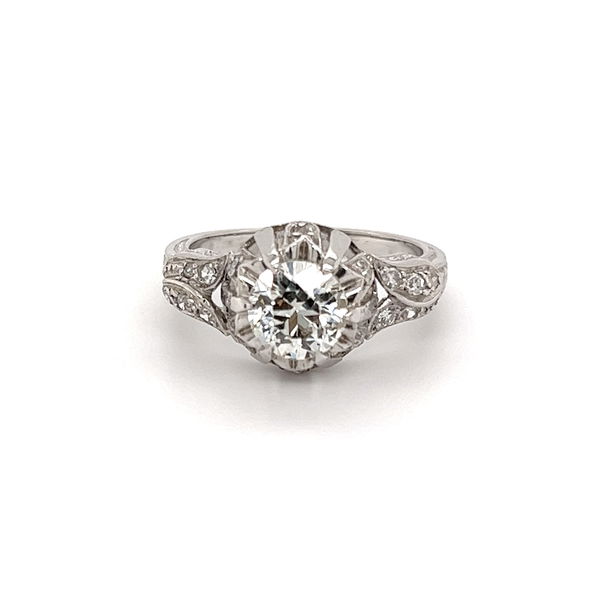Closeup photo of Platinum Art Deco 1.12ct Old European Cut Diamond GIA J-VS2 & .18tcw Diamond Ring 6.3g, s6.75