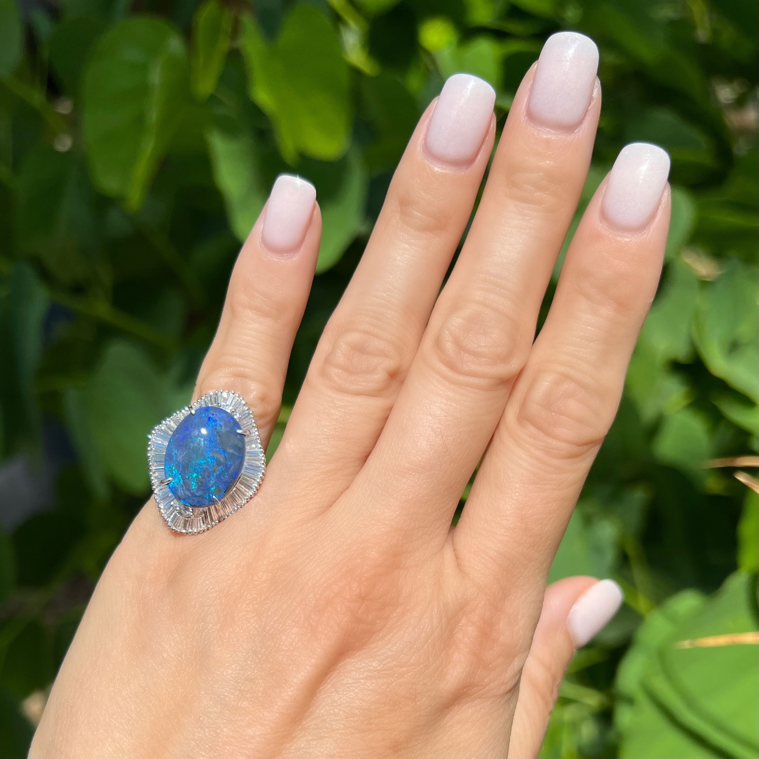 Platinum 6.69ct Oval Black Opal & 1.40tcw Diamond Ballerina Ring 11.0g, s5.5 Platinum 6.69ct Oval Black Opal & 1.40tcw Diamond Ballerina Ring 11.0g, s5.5