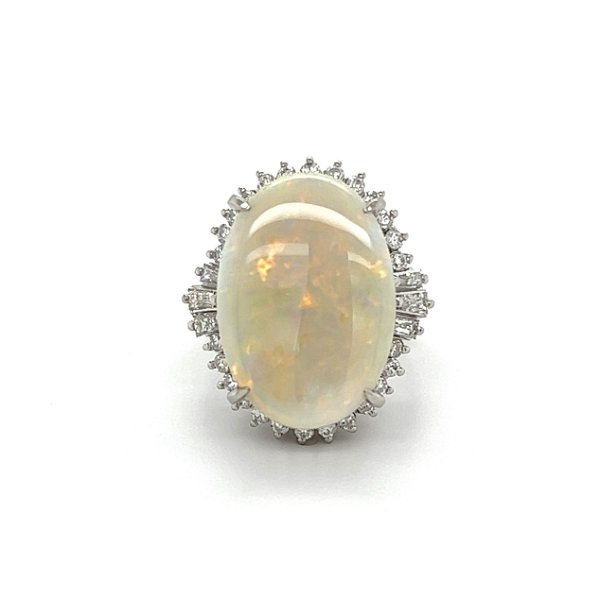 Closeup photo of Platinum 8.81ct Oval White Opal & .76tcw Baguette & Round Diamond Ring 13.2g, s6.755.25