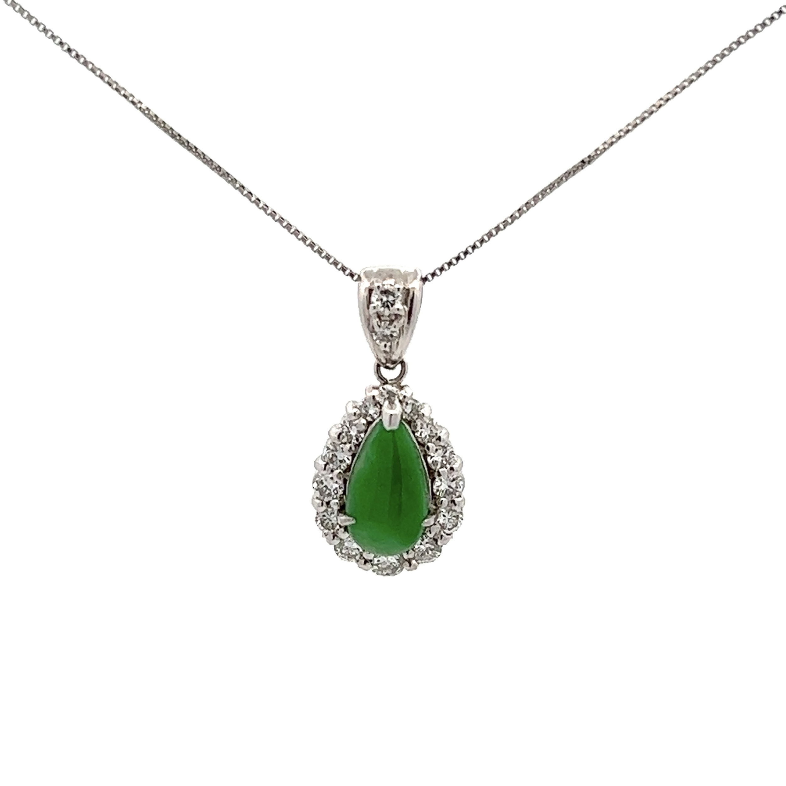 GIA# 6224572955 Platinum 1.21ct Pear Grade A Jadeite Jade GIA & .51tcw Diamond Necklace 5.2g, 16"