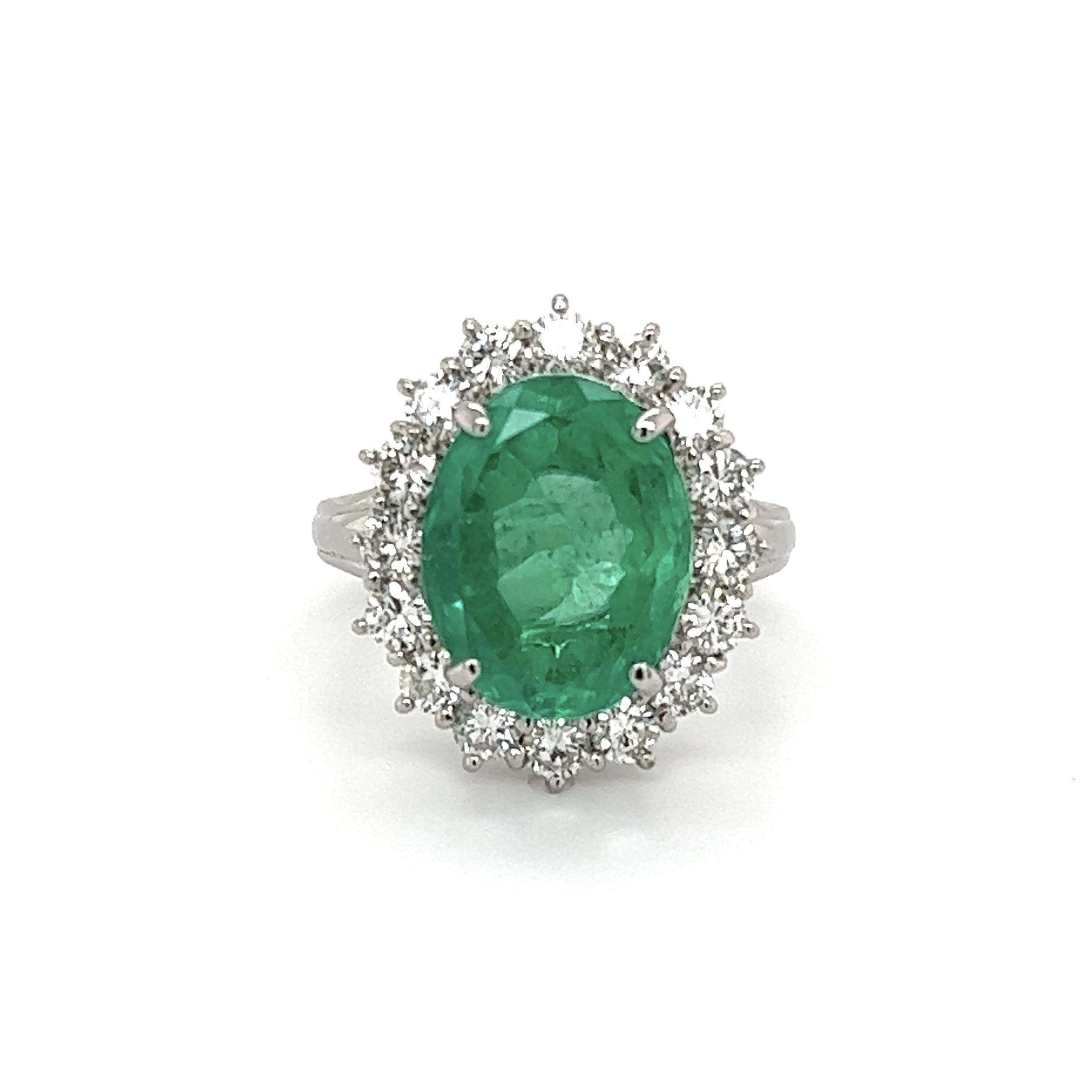 Platinum 7.09ct Oval Columbian Emerald GIA & 1.38tcw Diamond Ring 12.0g, 8.25