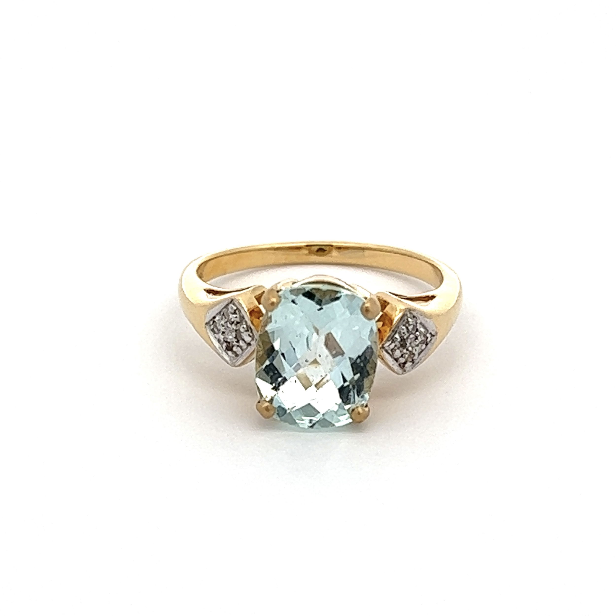 18K YG 2.29ct Checkerboard Aquamarine & .04tcw Diamond Ring 4.2g, s7