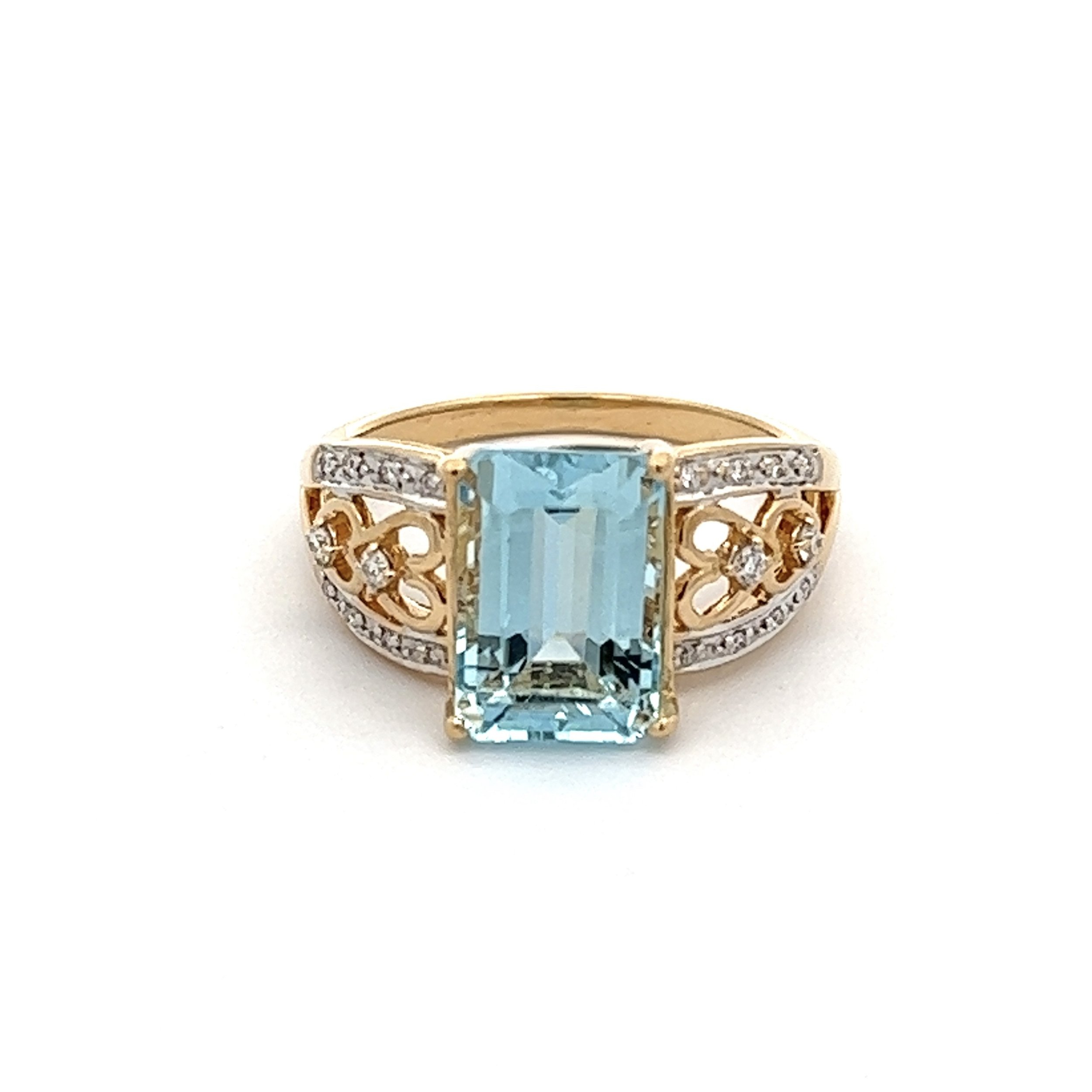 18K YG 3.55ct Emerald Cut Aquamarine & .18tcw Diamond Ring 4.8g, s7