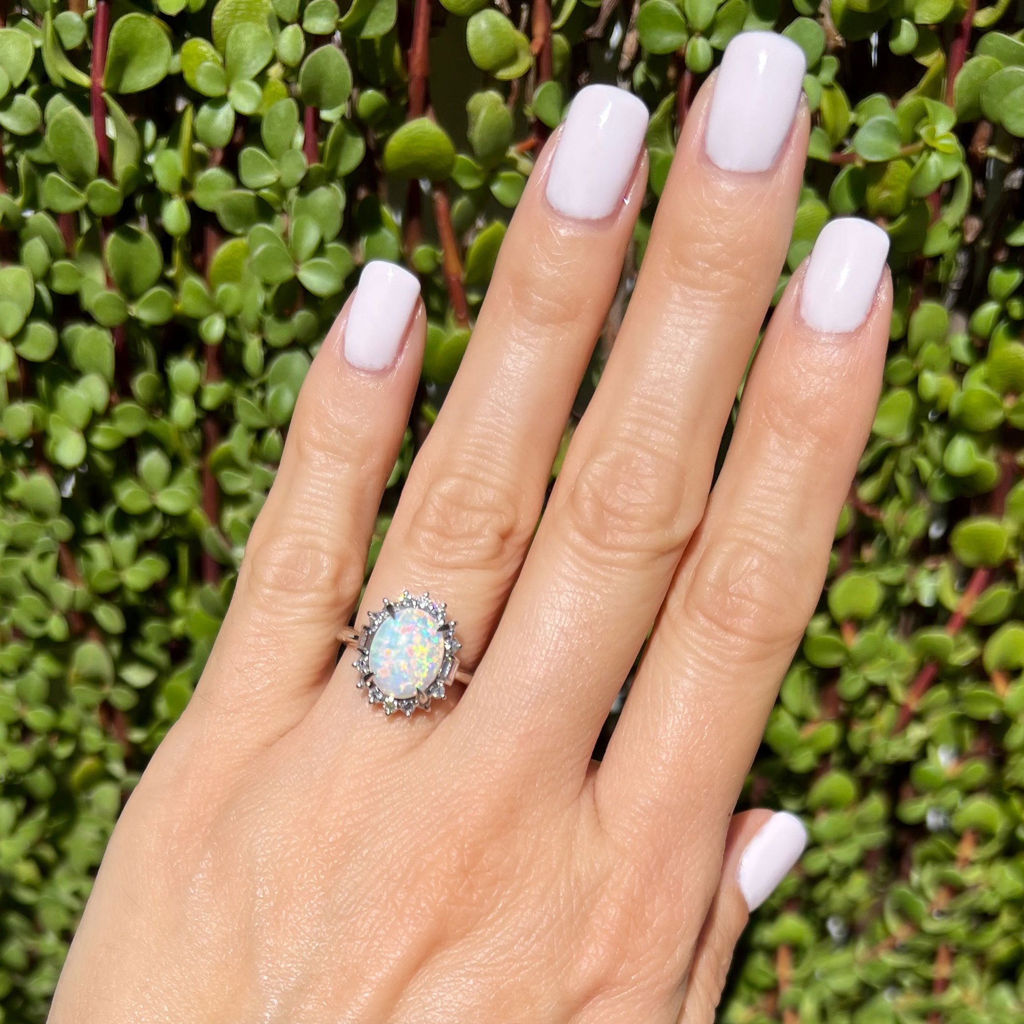 Platinum 1.97ct Opal & .62tcw Baguette & Round Diamond Ring 7.8g, s6 Platinum 1.97ct Opal & .62tcw Baguette & Round Diamond Ring 7.8g, s6