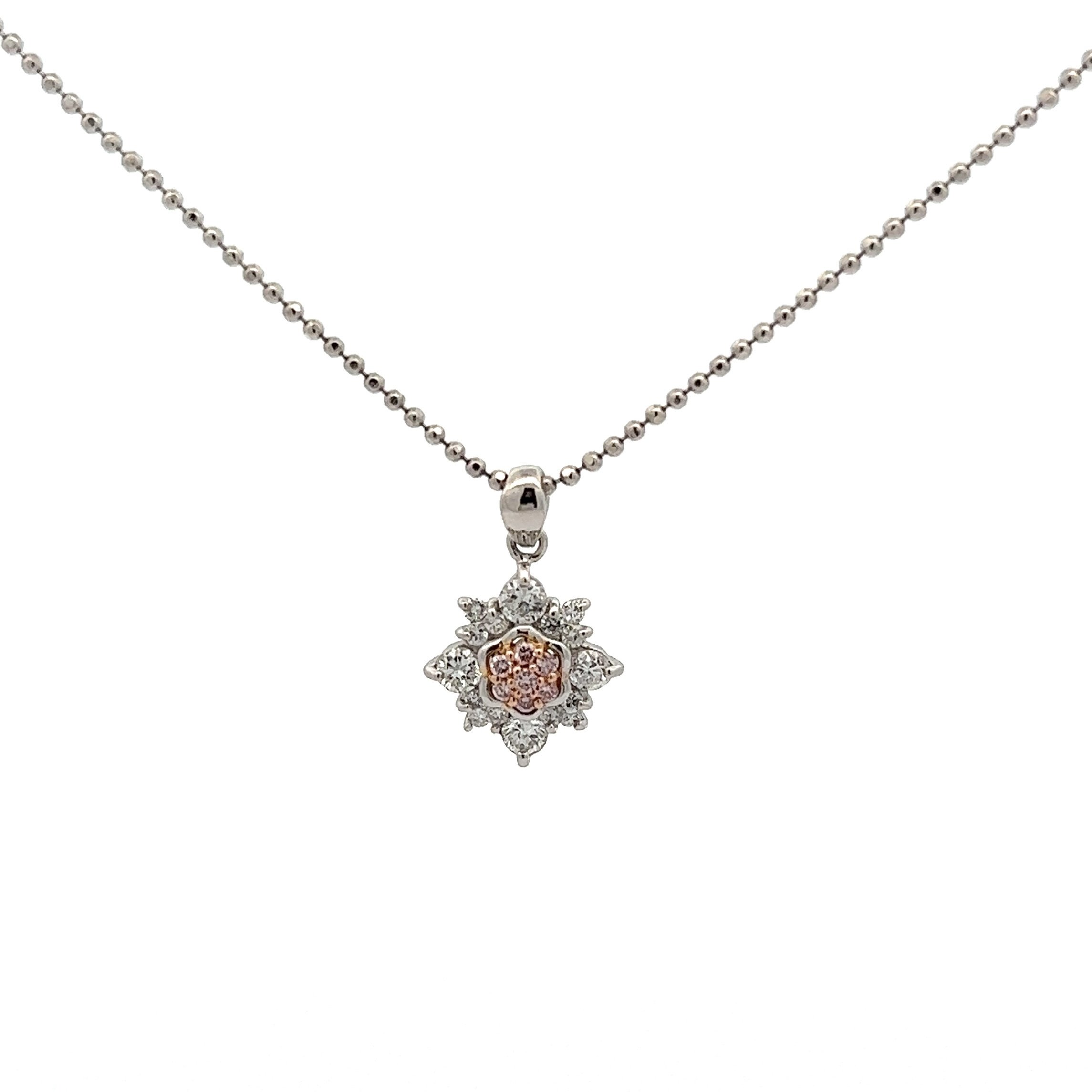 Platinum .06tcw Pink Diamond & .45tcw Diamond Cluster Star Necklace 5.7g,  16 | Platinum 1911