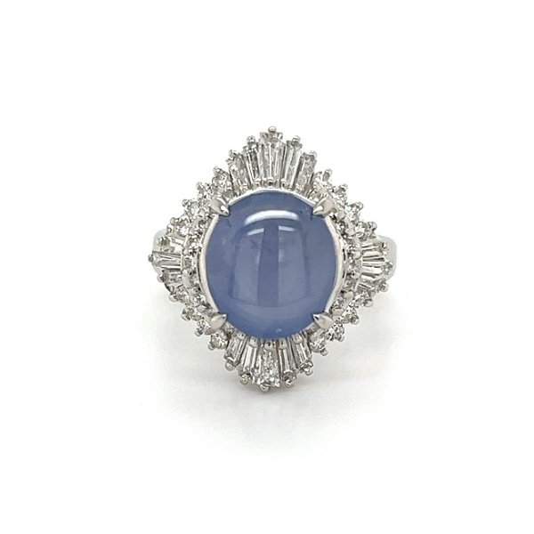 Closeup photo of Platinum 5.02ct Star Sapphire & 1.01tcw Diamond Ballerina Ring 10.7g, s5.75