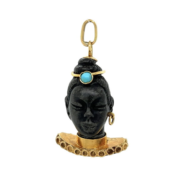Closeup photo of 18K YG Blackamoor Turquoise Pendant Charm 7.7g