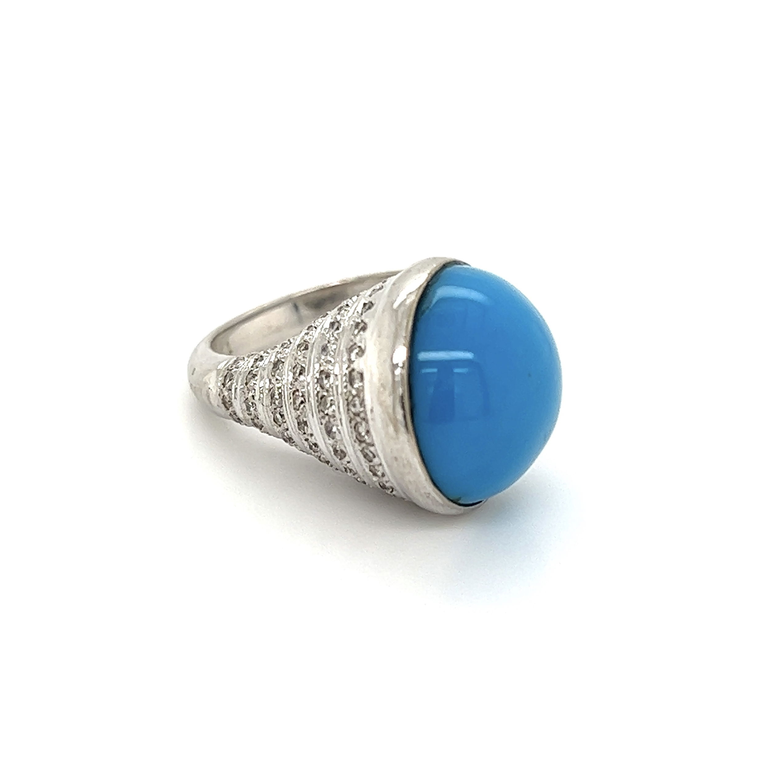 18K WG Inverse Cone Turquoise Cabochon & Diamond Ring .80tcw 13.4g, s7.5 18K WG Inverse Cone Turquoise Cabochon & Diamond Ring .80tcw 13.4g, s7.5