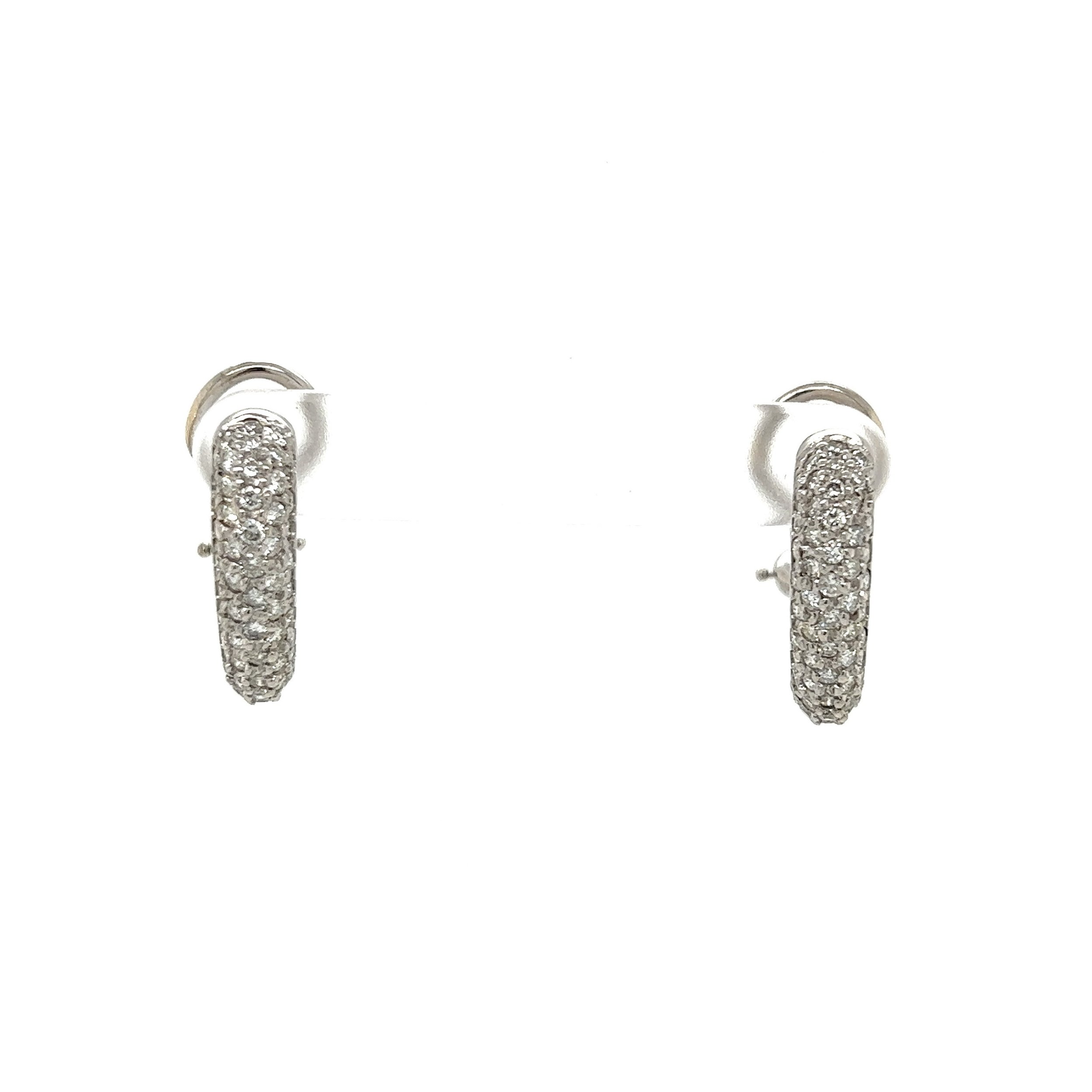 18K WG 4 Row Pave 1.50tcw Diamond Half Earrings w/Omega Backs 7.4g, 0.76in