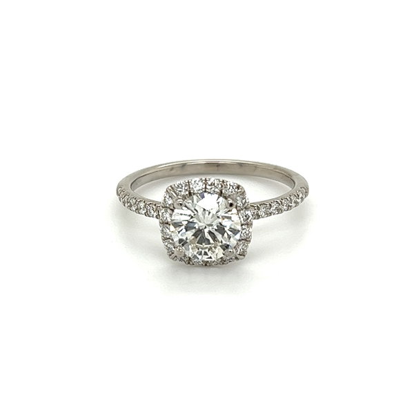 Closeup photo of 18K WG 1.11ct Round Brilliant Diamond GIA J-SI1 & .38tcw Diamond Ring 2.6g, s6.5