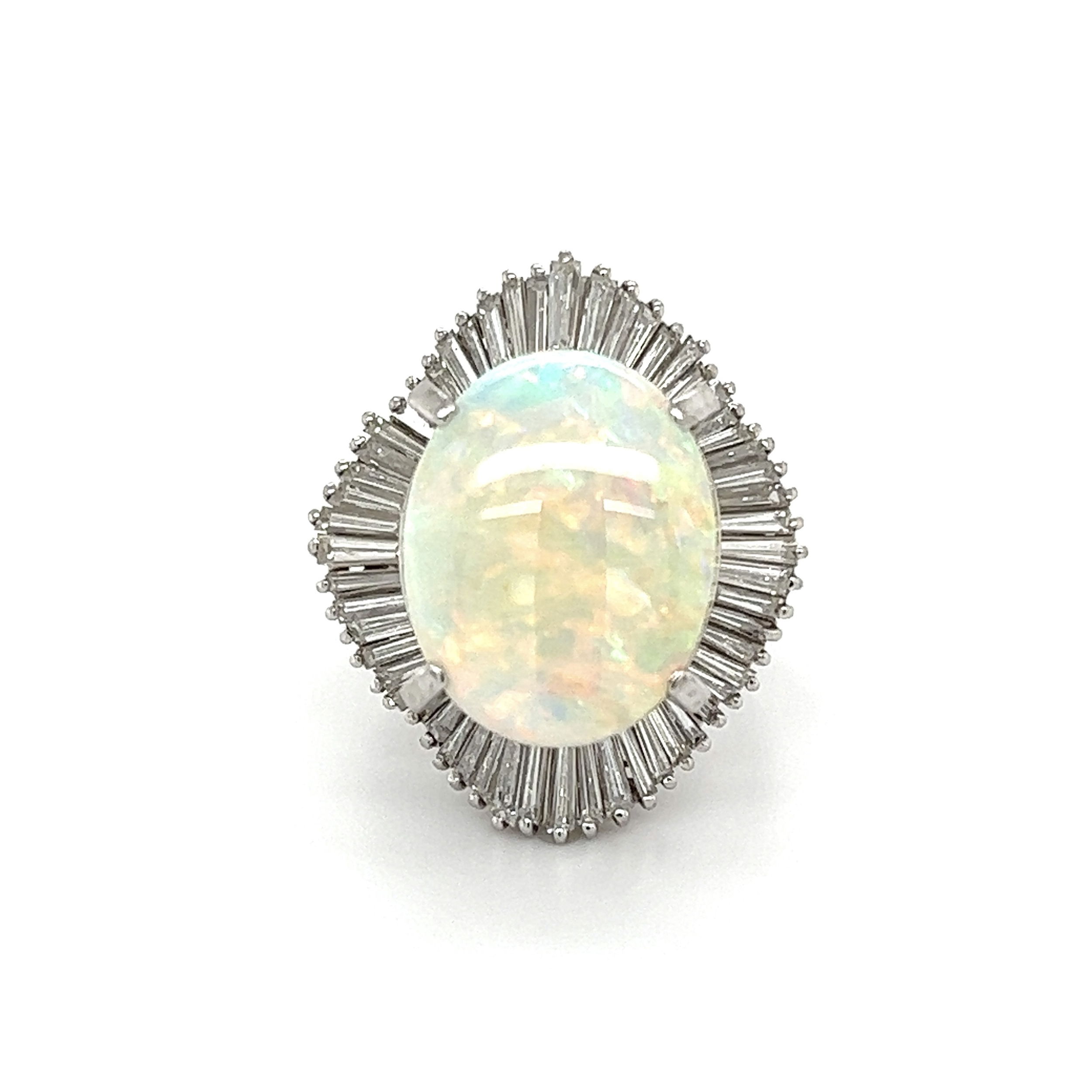 Platinum 7.22ct White Australian Opal & 1.66tcw Diamond Ballerina Ring 12.7g, s Platinum 7.22ct White Australian Opal & 1.66tcw Diamond Ballerina Ring 12.7g, s