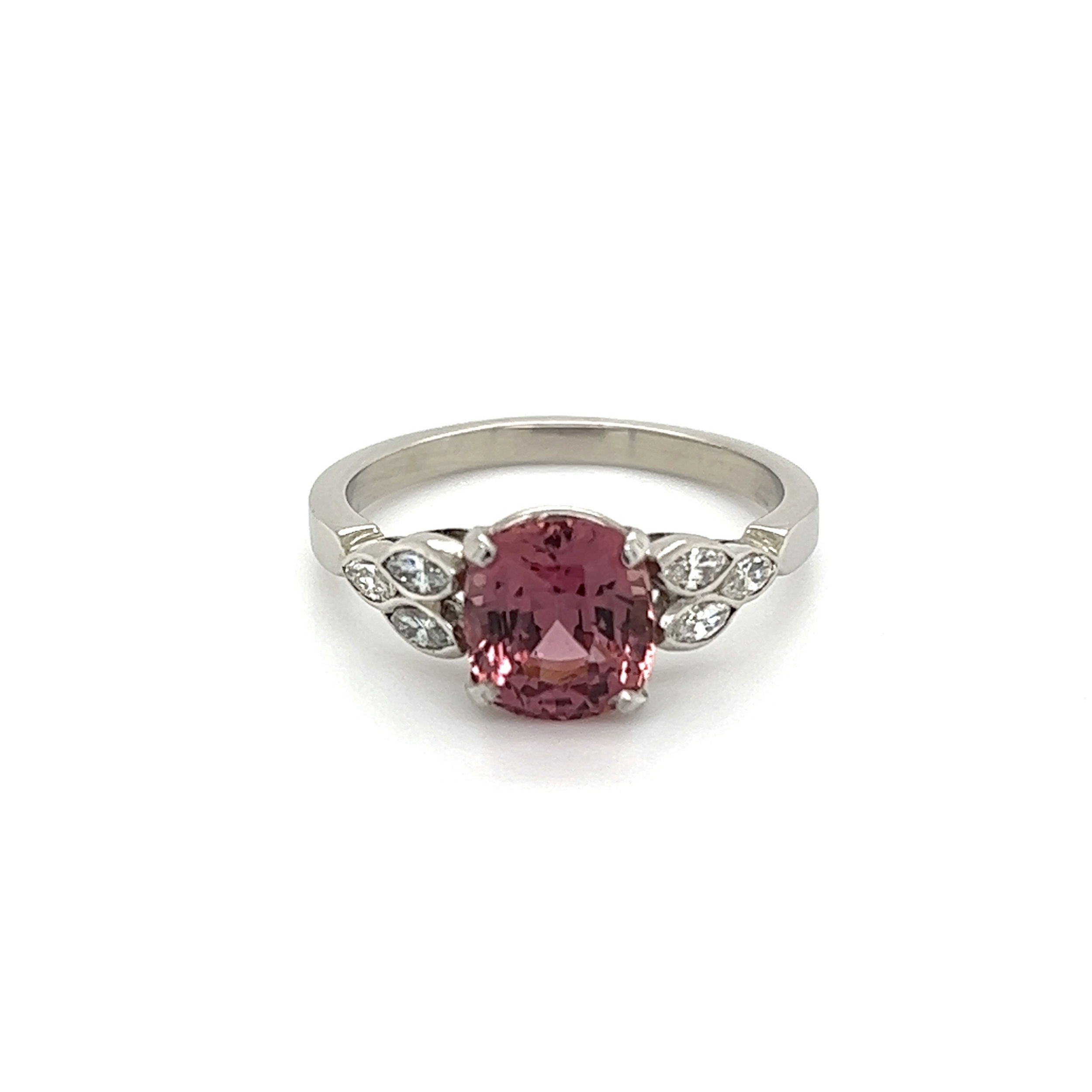 Platinum 2.70ct Cushion Purplish-Pink Sapphire & .48tcw Diamond Ring 5.0g, s7.5 Platinum 2.70ct Cushion Purplish-Pink Sapphire & .48tcw Diamond Ring 5.0g, s7.5