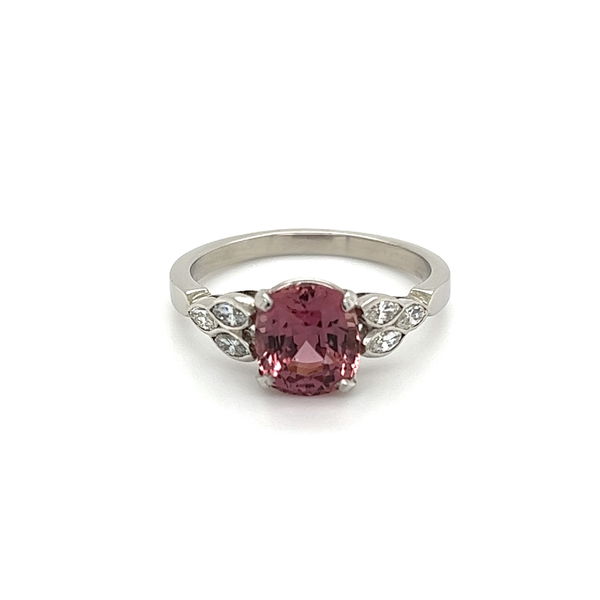 Closeup photo of Platinum 2.70ct Cushion Purplish-Pink Sapphire & .48tcw Diamond Ring 5.0g, s7.5