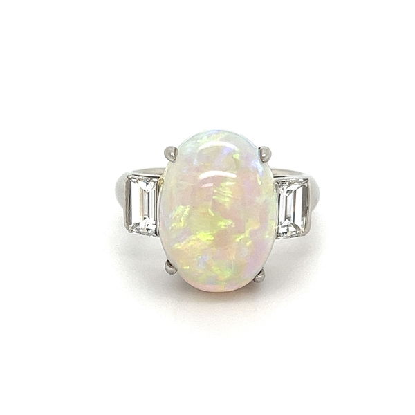 Closeup photo of Platinum Australian 7.39ct White Opal & 1.13tcw Diamond Ring 10.1g, s6.5