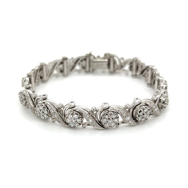 Closeup photo of 18K WG JABEL 4.20tcw Single Cut Round Diamond Link Bracelet 40.6g, 6.5"