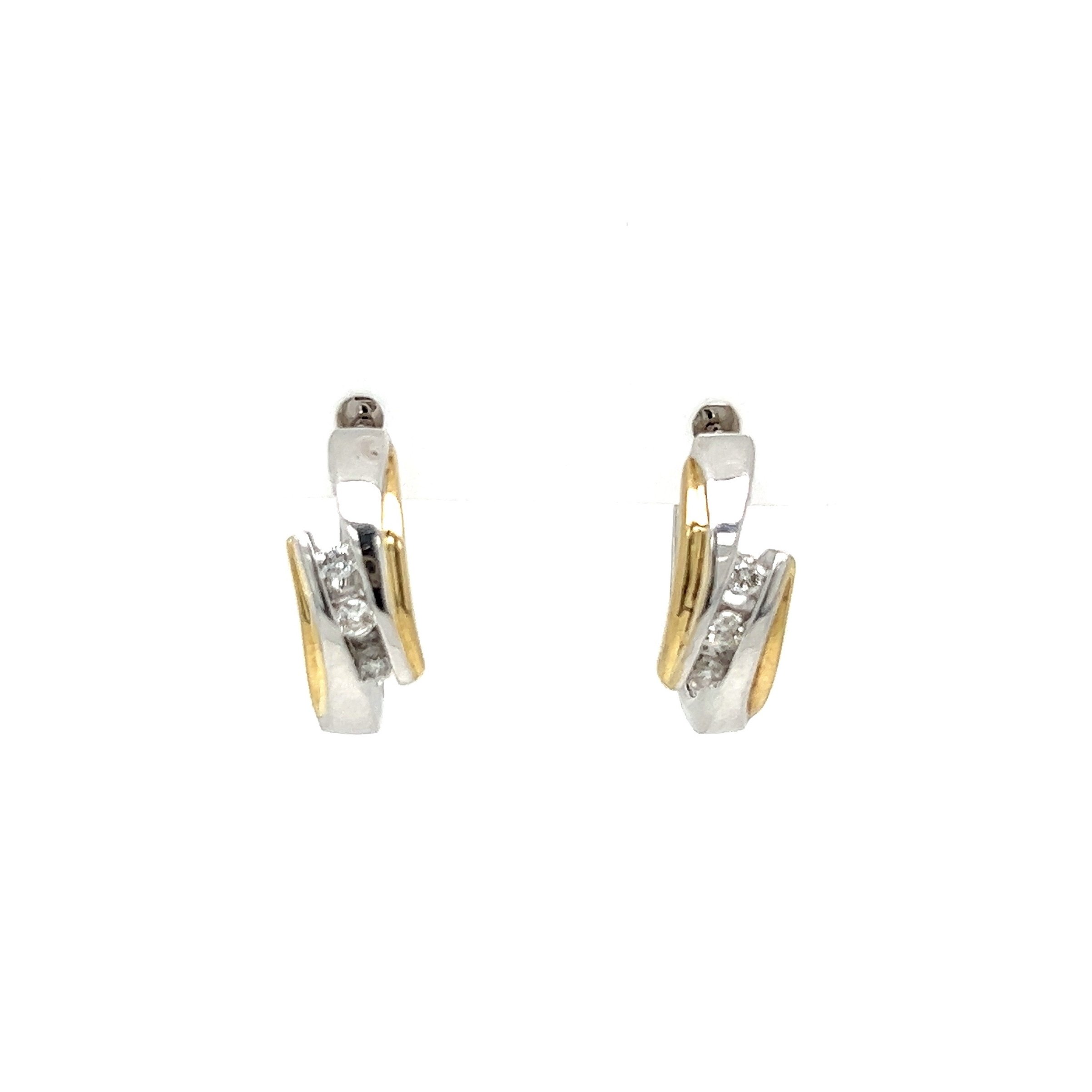 14K 2tone Bypass Diamond .15tcw Hoop Earrings 4.9g, 5/8"